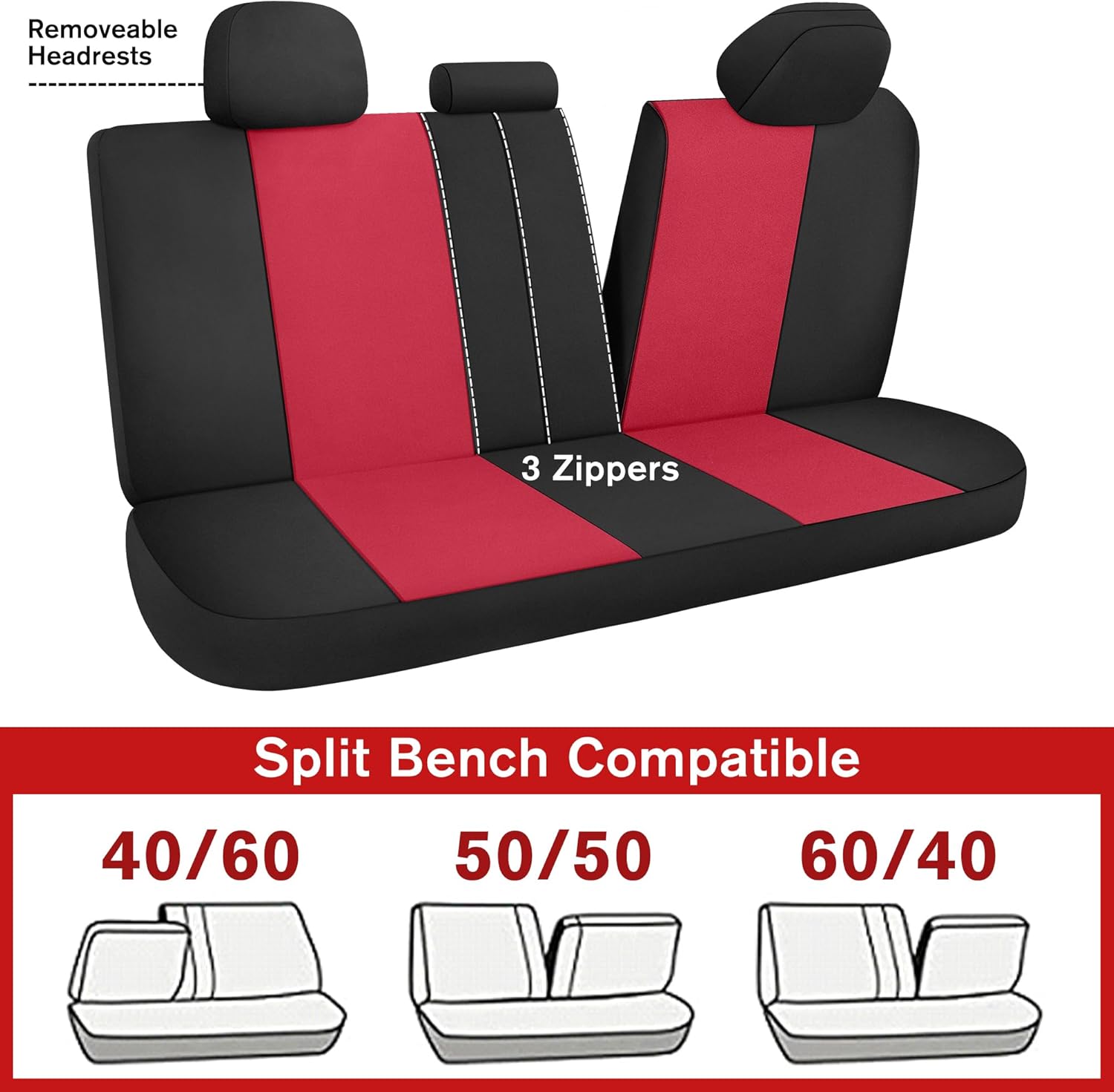 YGL Car Seat Covers for Full Seats,Waterproof Seat Covers for Cars,Durable Neoprene Car Seat Protectors,Interior Covers for Cars,Sedan Van Truck SUV(Black/Red) Black/Red Full Set image 4 of 9 B0CRTPF3NN