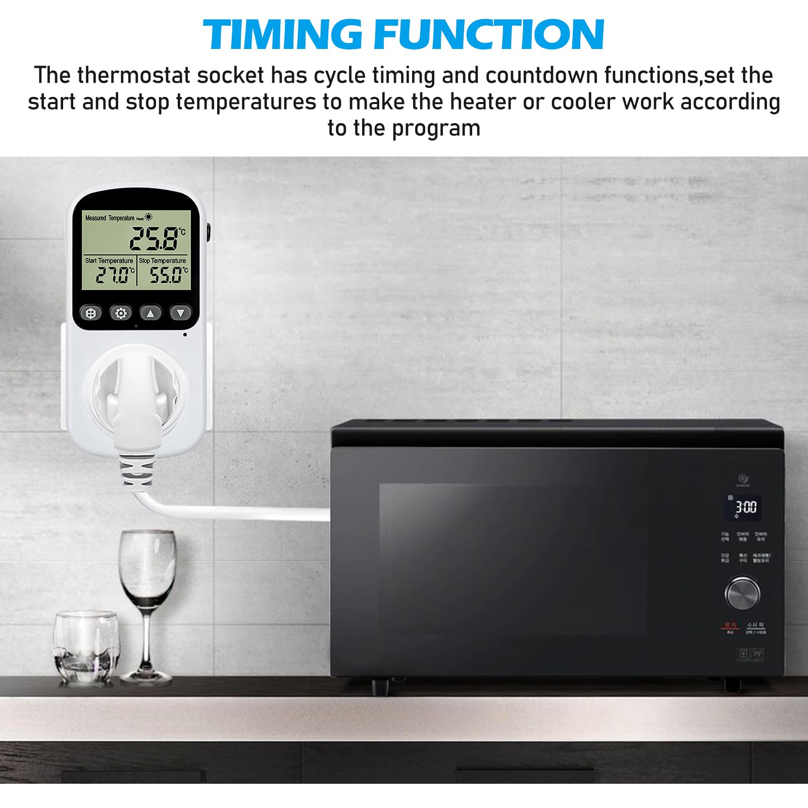 Prise Thermostat Numérique, Prise Thermostatique Numérique, LCD Prise De Thermostat Numérique, Prise De Contrôleur De Température, Thermostat Terrarium, pour Incubateur, Serre, Aquarium