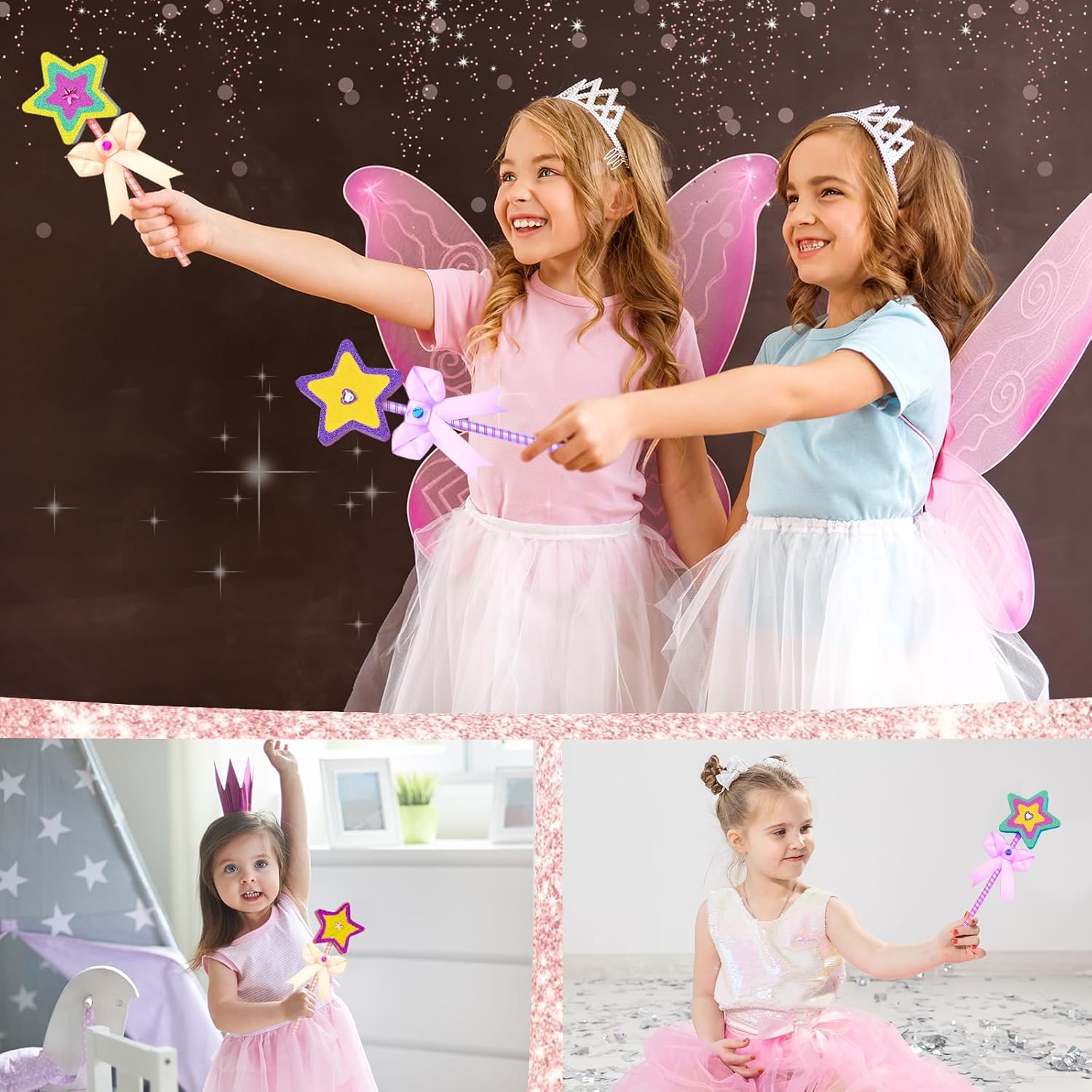 GUOYOU 27 sztuk Magiczna Drewniana Różdżka Księżniczka Różdżka Wróżdżka dla Dzieci Zestaw Rzemiosła Dziewczyny Drewniane DIY Rzemiosło Magiczne Różdżki Wróżki do Malowania