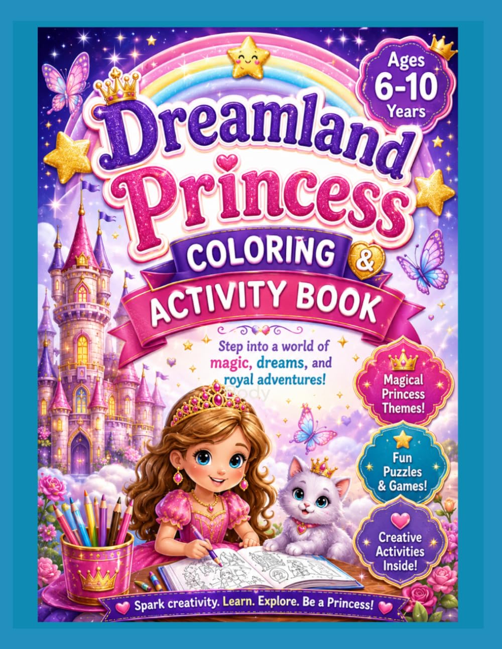Dreamland Princess Coloring and Activity Book For Kids Ages 6-10: Step into a world of magic, dreams, and royal adventures.