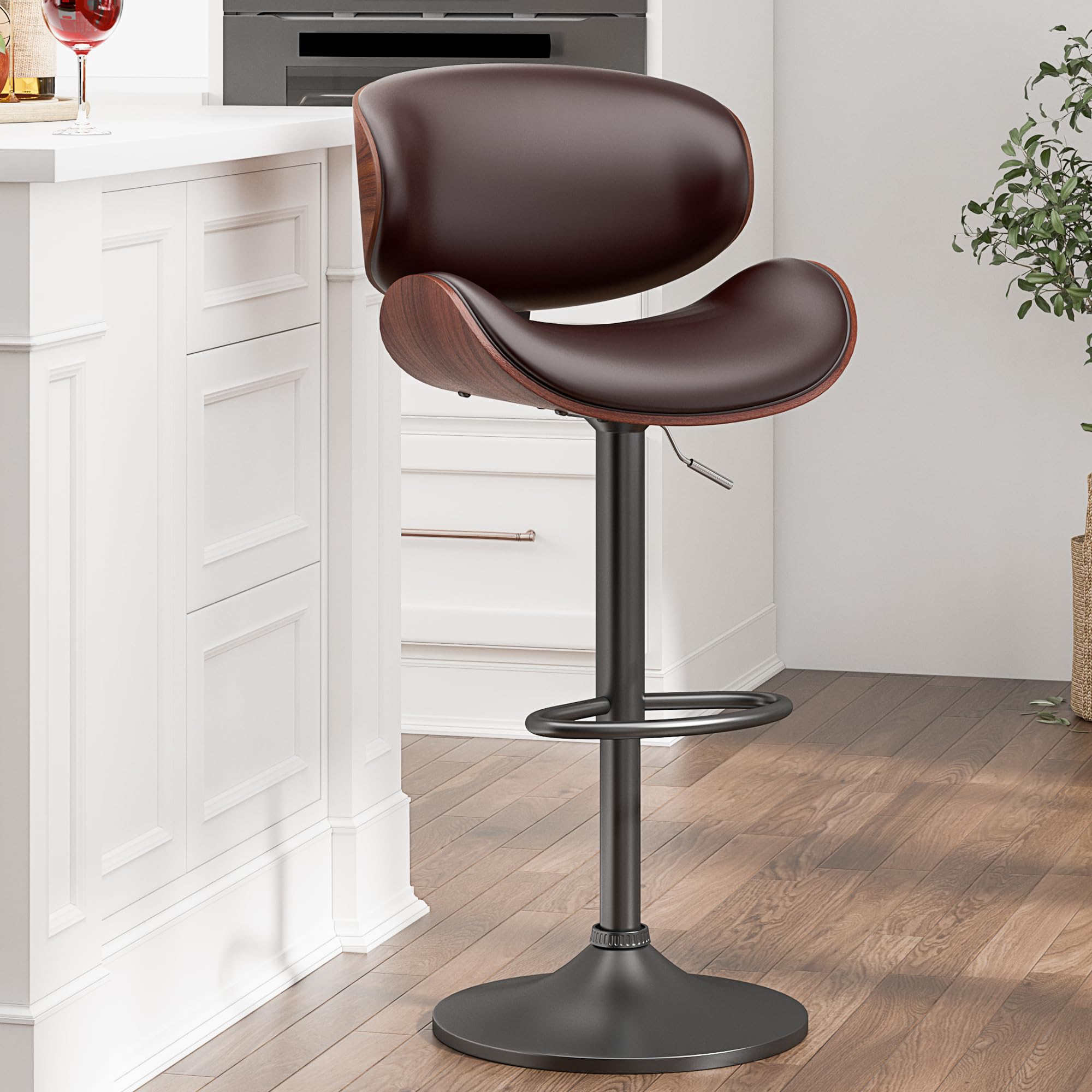 Swivel Bar Stools for Kitchen Counter, Adjustable Bentwood Barstools, Modern PU Leather Upholstered Bar Stool with Back and Footrest, for Bar, Kitchen, Dining Room (Brown 1PCS)The Forest Stewardship Council