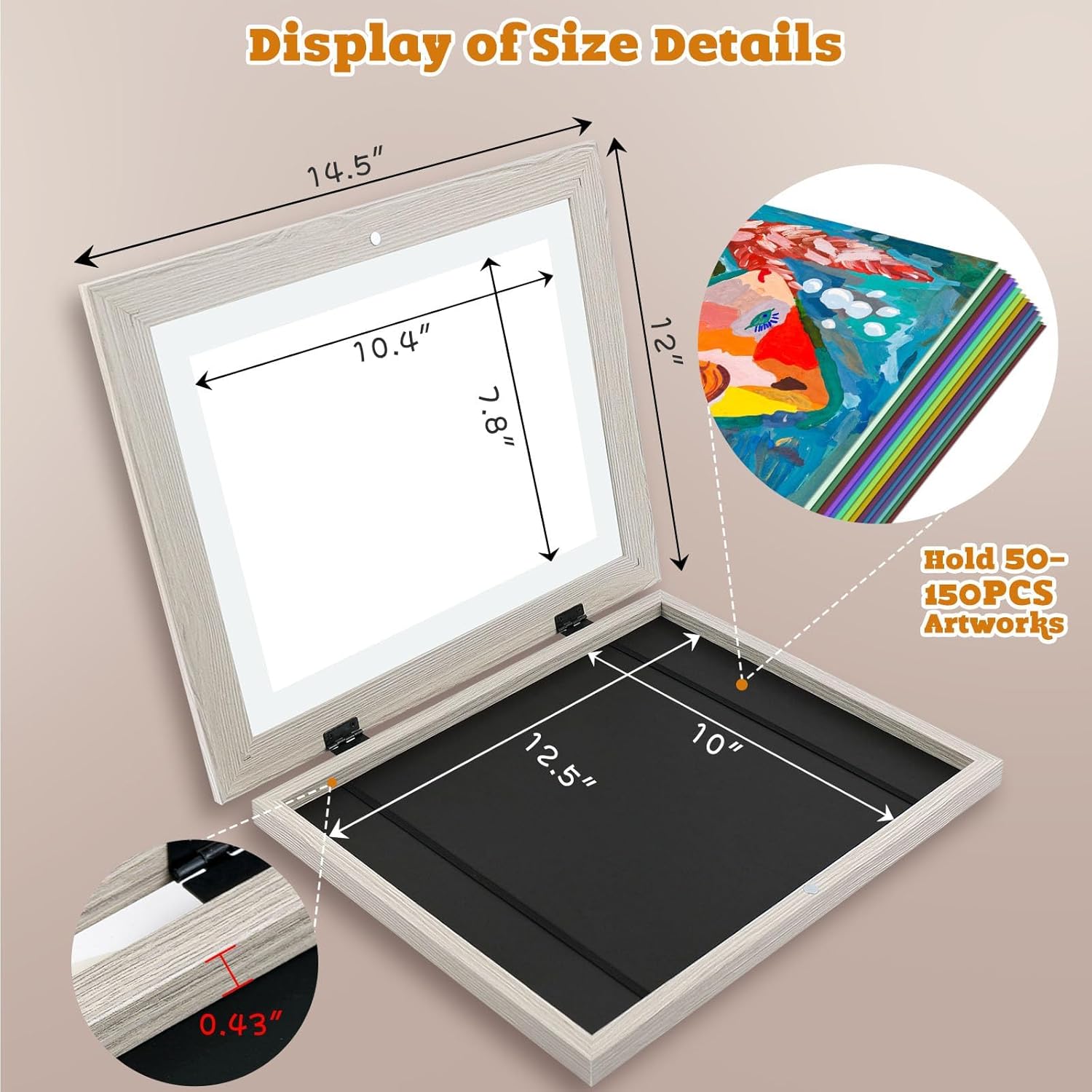 AUEAR, 4 Pack Kids Art Frames 10x12.5, Grey Art Frame for Kids Artwork Changeable - Front Opening, Wall Display for Artworks, Kids Drawings, Award Certificate, Crafts or Pictures