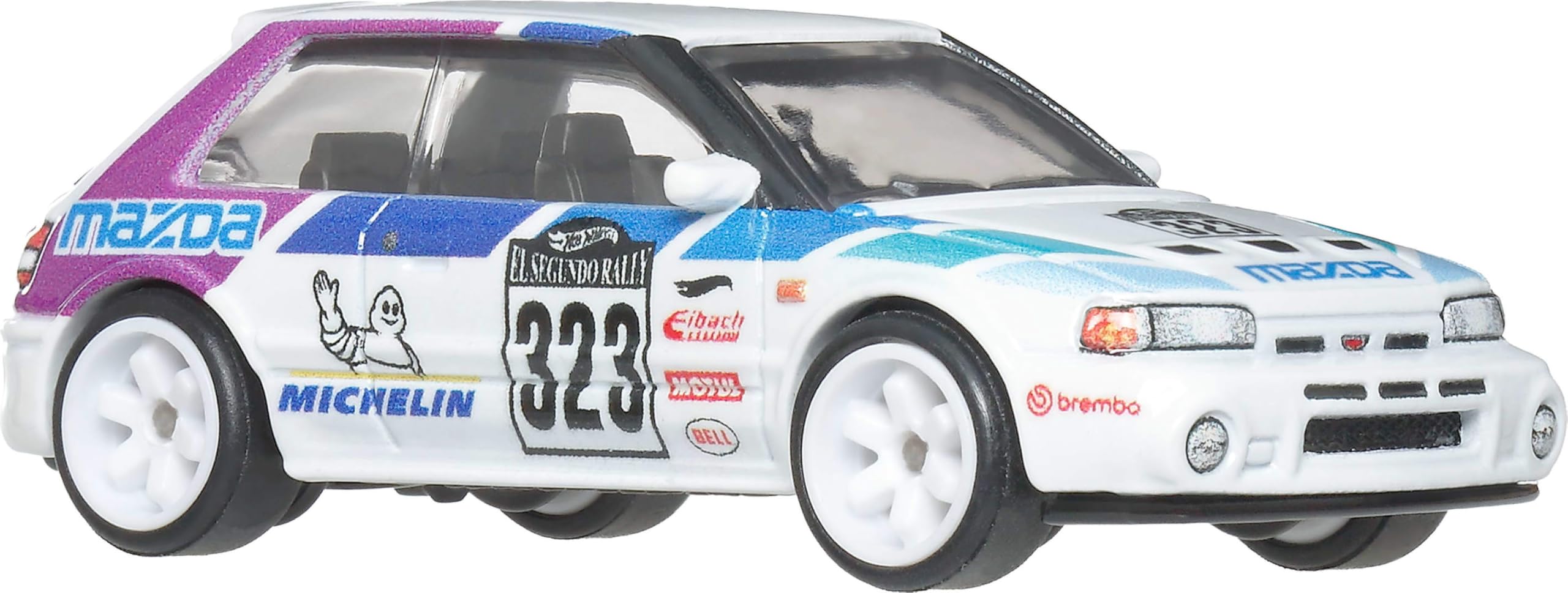 Hot Wheels Premium Car Culture - Mazda 323 GTR, modellino da collezione in scala 1:64 con telaio in metallo e pneumatici Real Riders, decorazioni premium e dettagli realistici, 3+ anni, JKF17 - 4