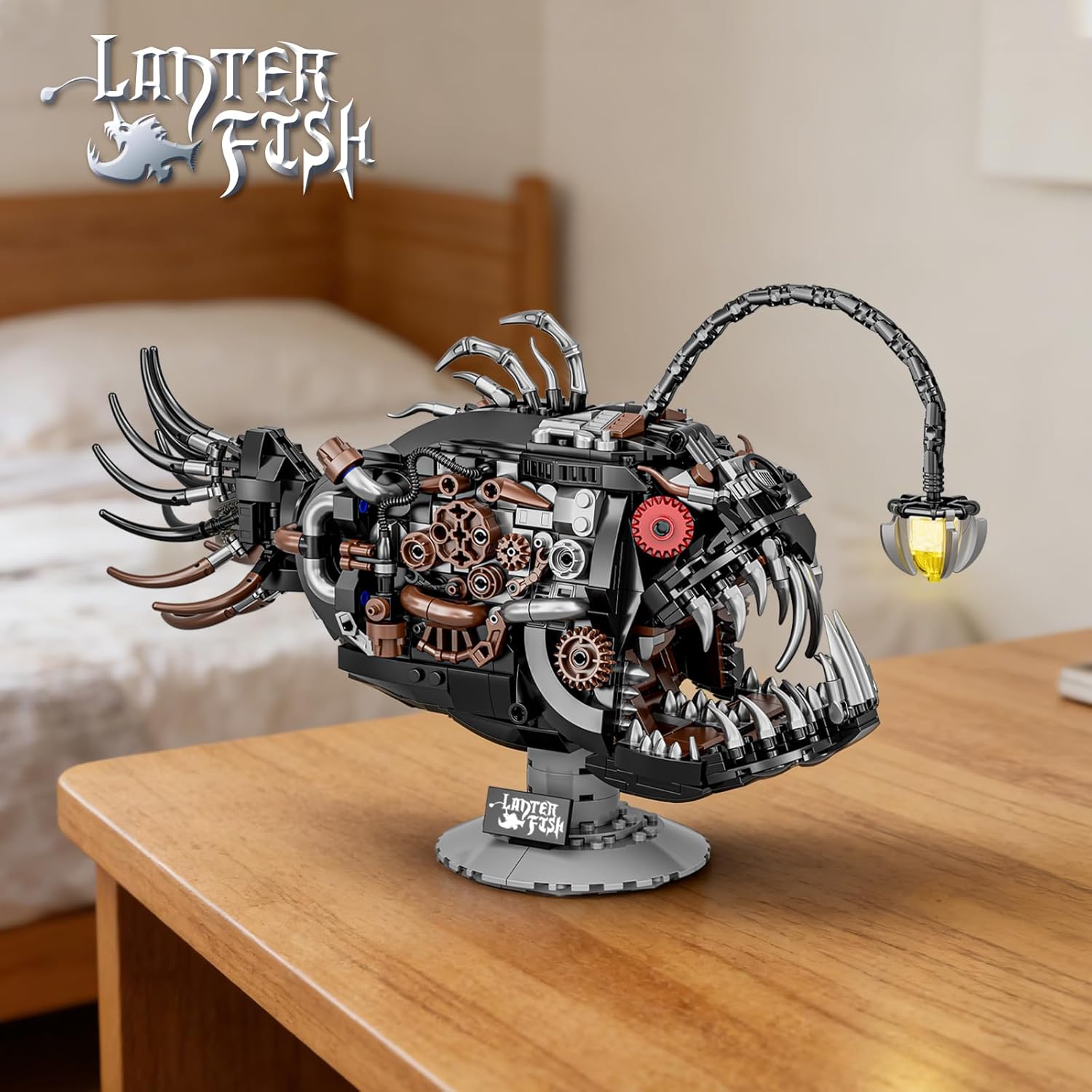 Mechanical Lantern Fish Building Set for Adults, Compatible with Lego Fish, 1038 PCS STEM Sea Animals Toys for Home/Office Decor, Christmas Birthday Gifts for Boys Girls Age 8-12