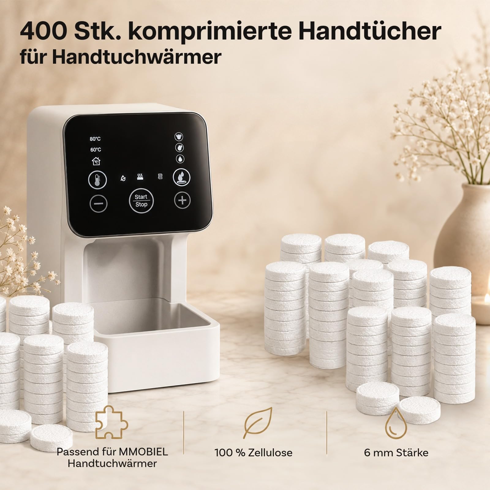 Komprimierte Einwegtücher für Gesichtspflege 400 Stück von MMOBIEL – 33×21×7,6 mm Zellulose-Gesichtstücher – Weich & Absorbierend – 6 mm Expandierbare Einweg-Gesichtstücher für Spa, Salon & Hautpflege