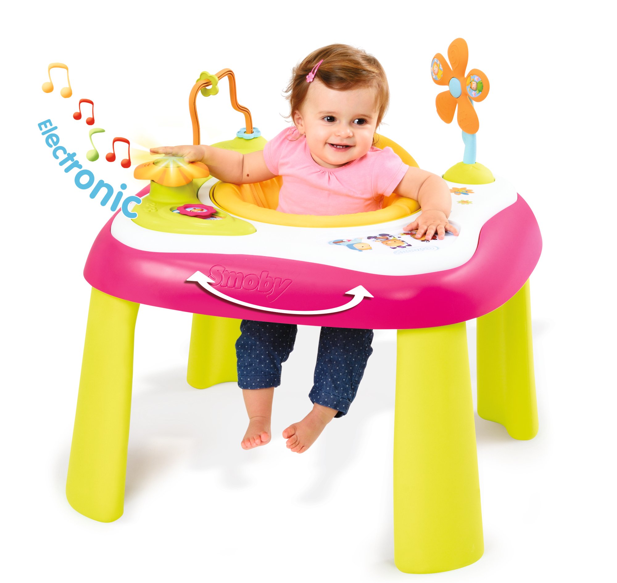 Table D'Activités Smoby Cotoons - Jouet D'Éveil Avec Trieur De Formes, Tambours, Miroir - Rose/Brun