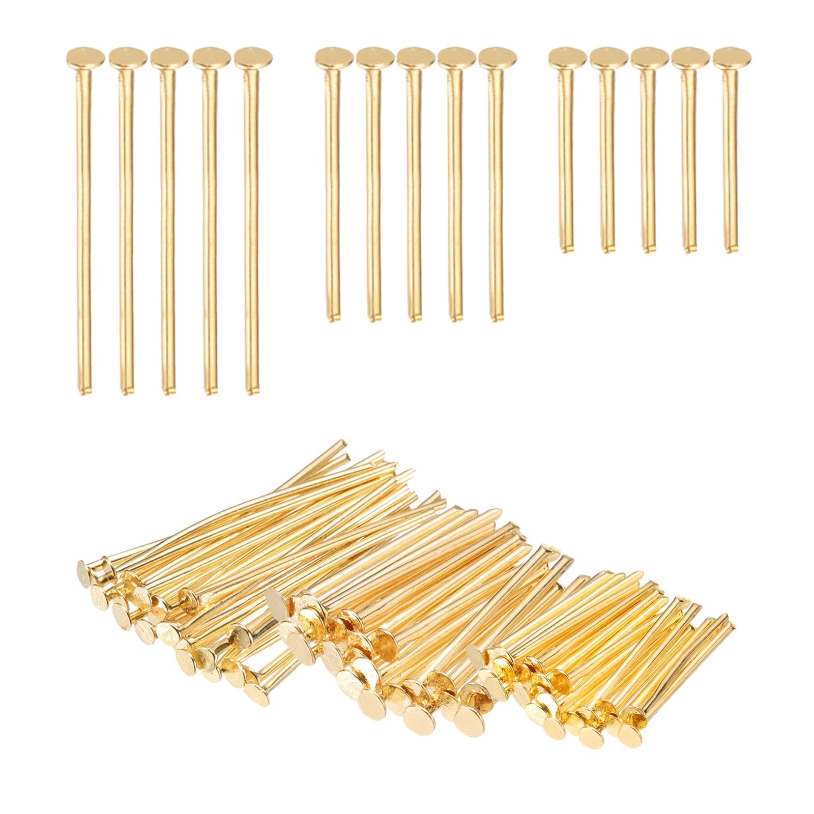 PATIKIL 0.6/0.8/1Inch Flat Head Pins, Jewelry Making Headpins Straight Pins Findings Bendable for DIY Craft Bracelet Necklace Earring Pendant Making Supplies-600Pcs(Light Gold)