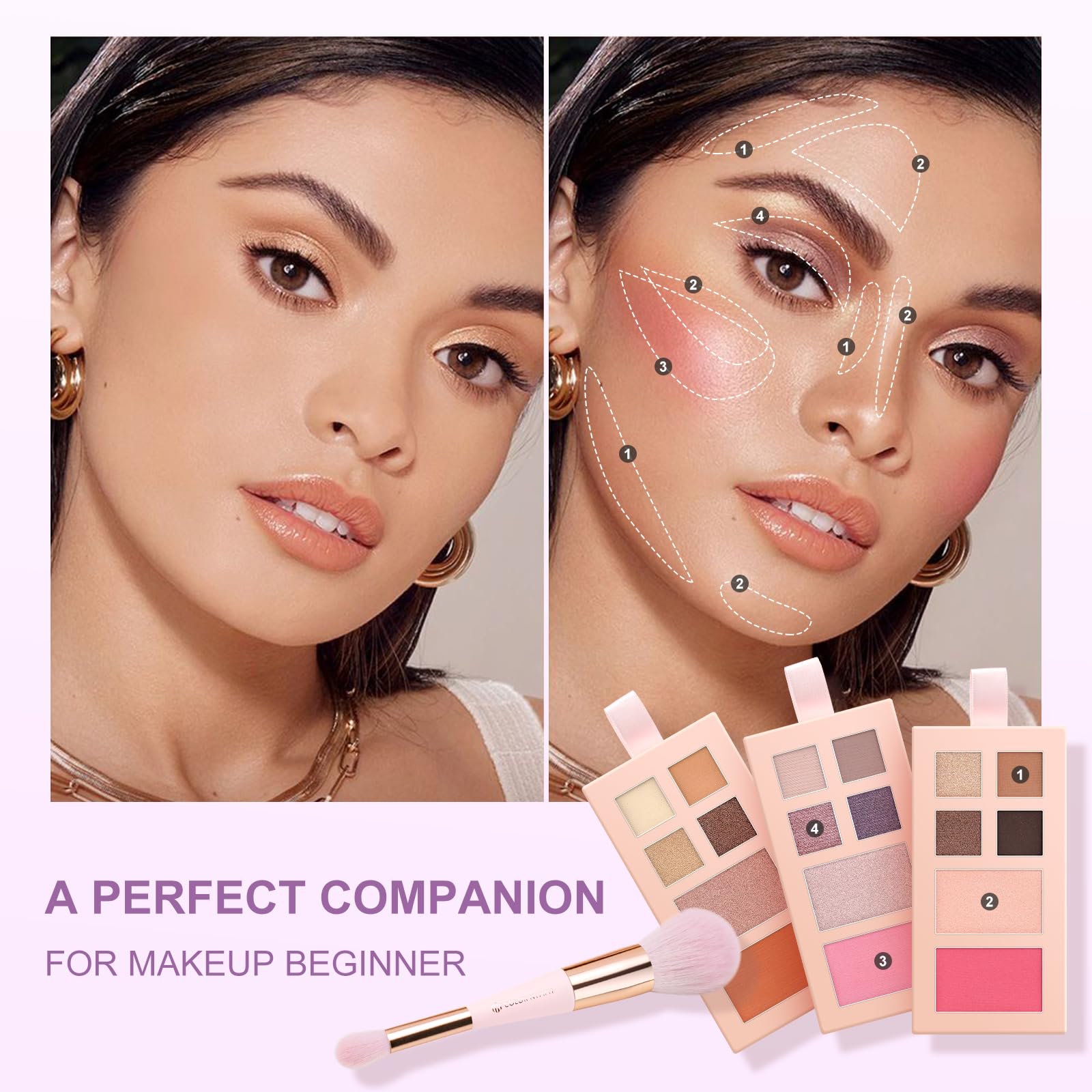 Color Nymph Kit completo de maquillaje, colores de moda 2025, libre de crueldad, perfecto para uso diario, festival, fiesta y aspecto profesional, con almacenamiento de joyas desmontable, regalo ideal