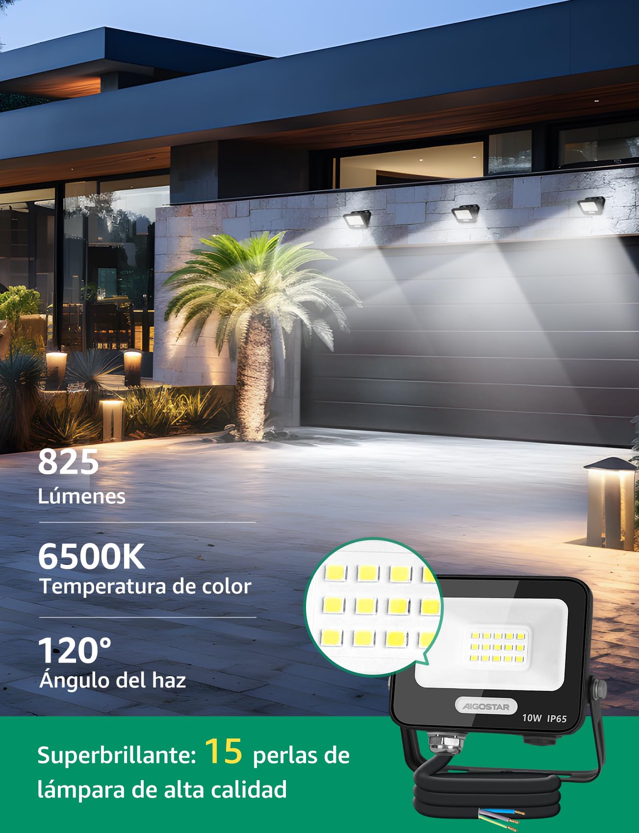 Aigostar Foco LED Exterior 10w 825LM: Foco Proyectore LED Exterior Impermeable IP65-6500K Blanco Frío para Garaje Jardín Patio Parque. 8 Piezas