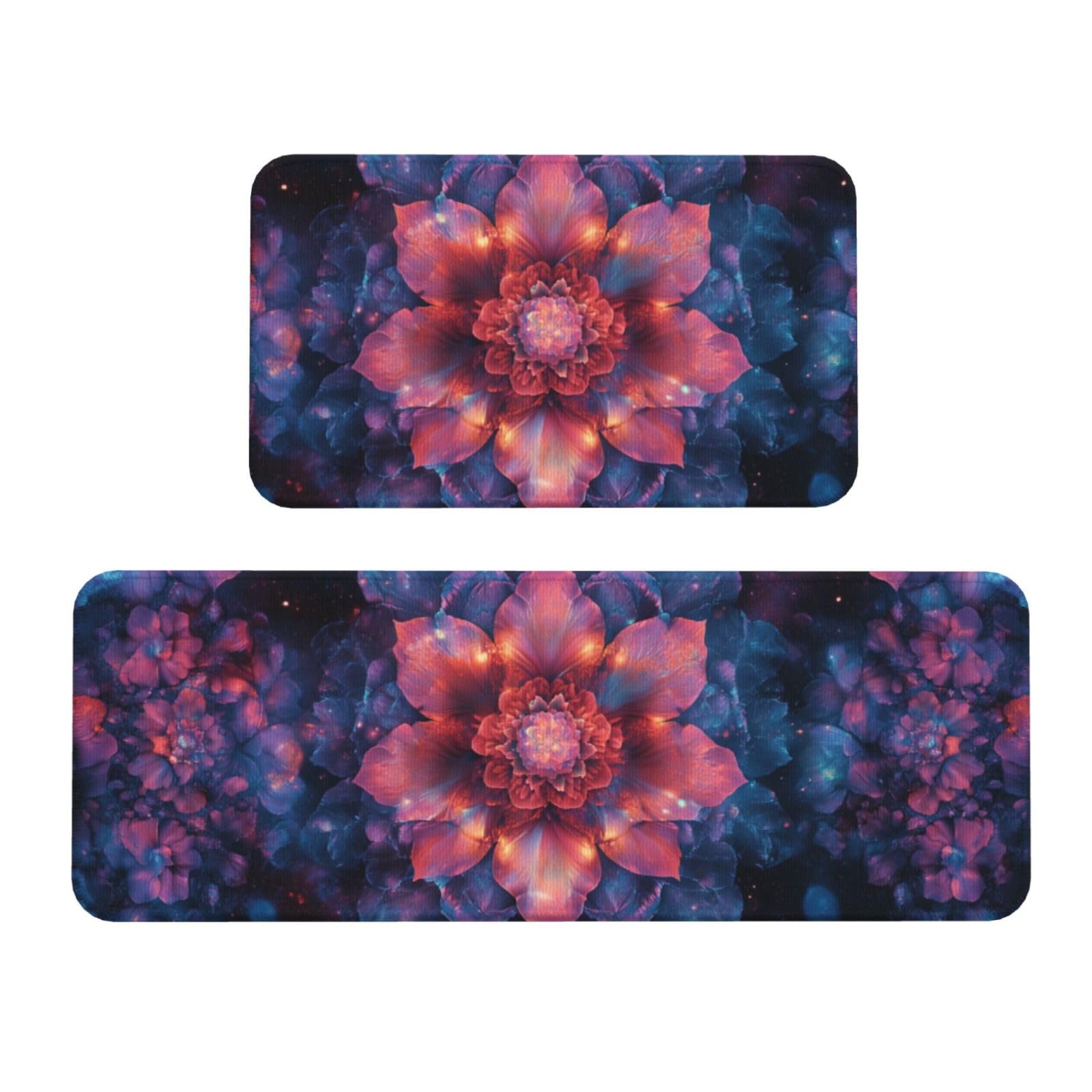 Tapetes de cocina de diseño floral The Glowing, juego de alfombras acolchadas premium
