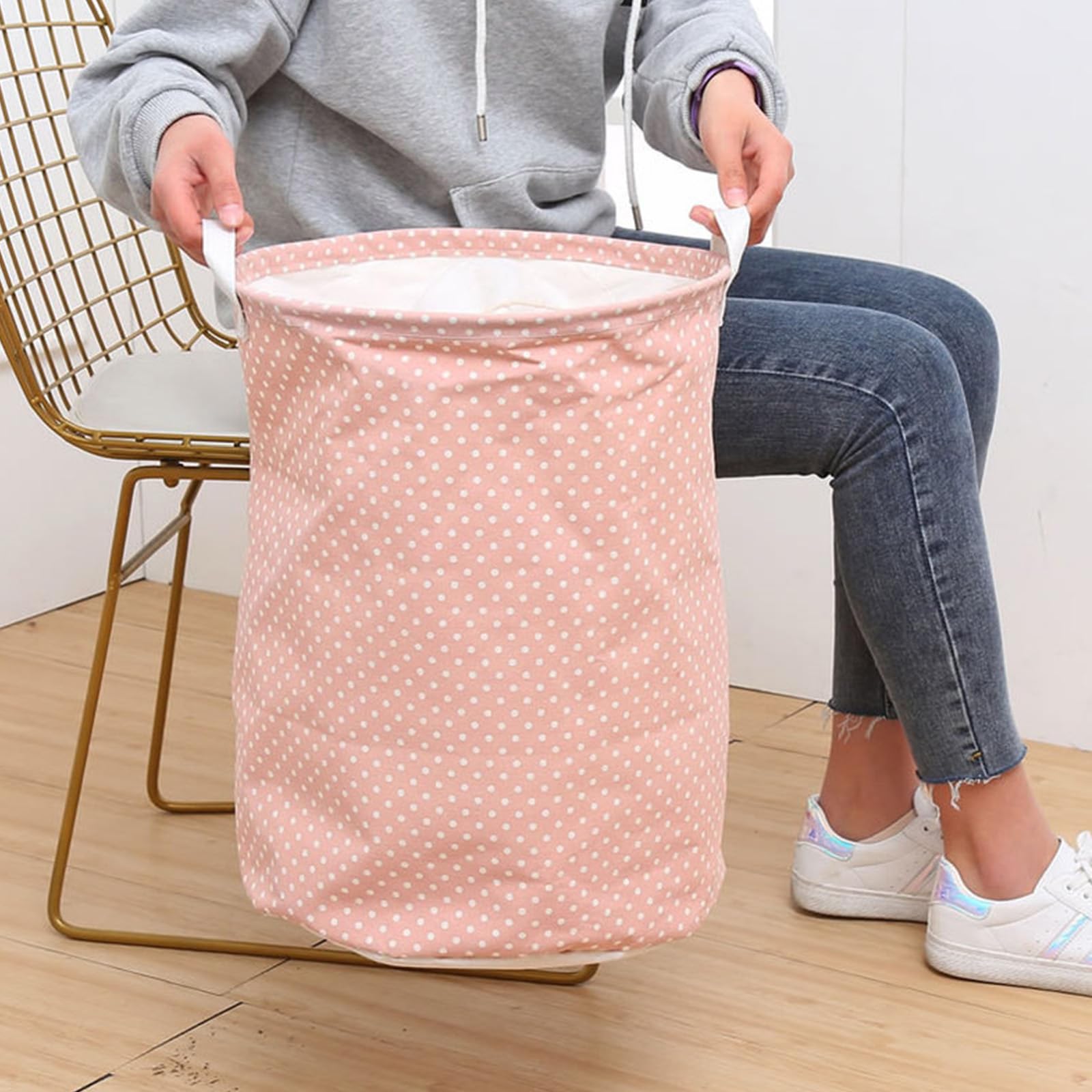 Highdi Cesto Portabiancheria Pieghevole con Maniglia, Portatile Cesti per Portabiancheria per Memorizzare i Vestiti, Giocattoli per Bambini, Vestiti Sporchi (35x45cm,Tartan Bianco