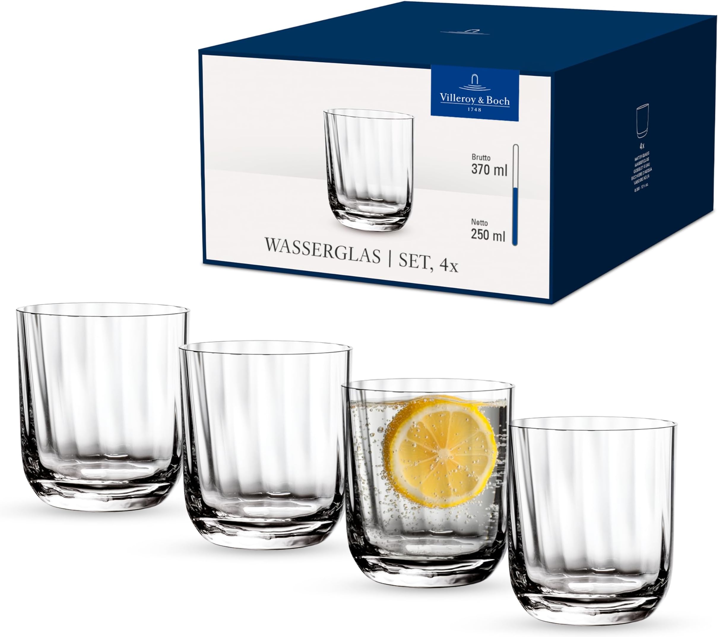 Rose Garden Water Glass, Set of 4, 250 ml, Crystal Glass