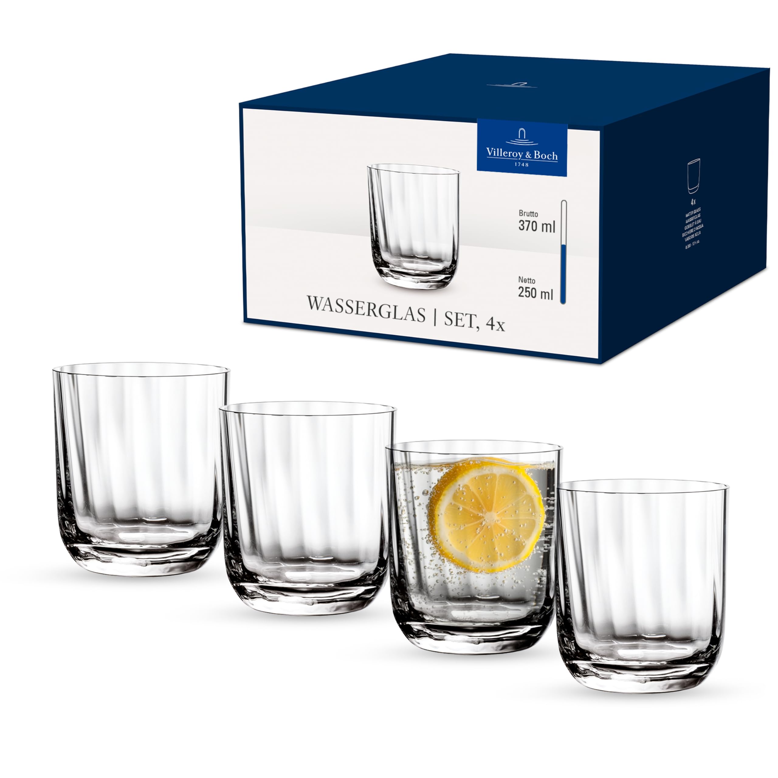 Villeroy & BochRose Garden Water Glass, Set of 4, 250 ml, Crystal Glass