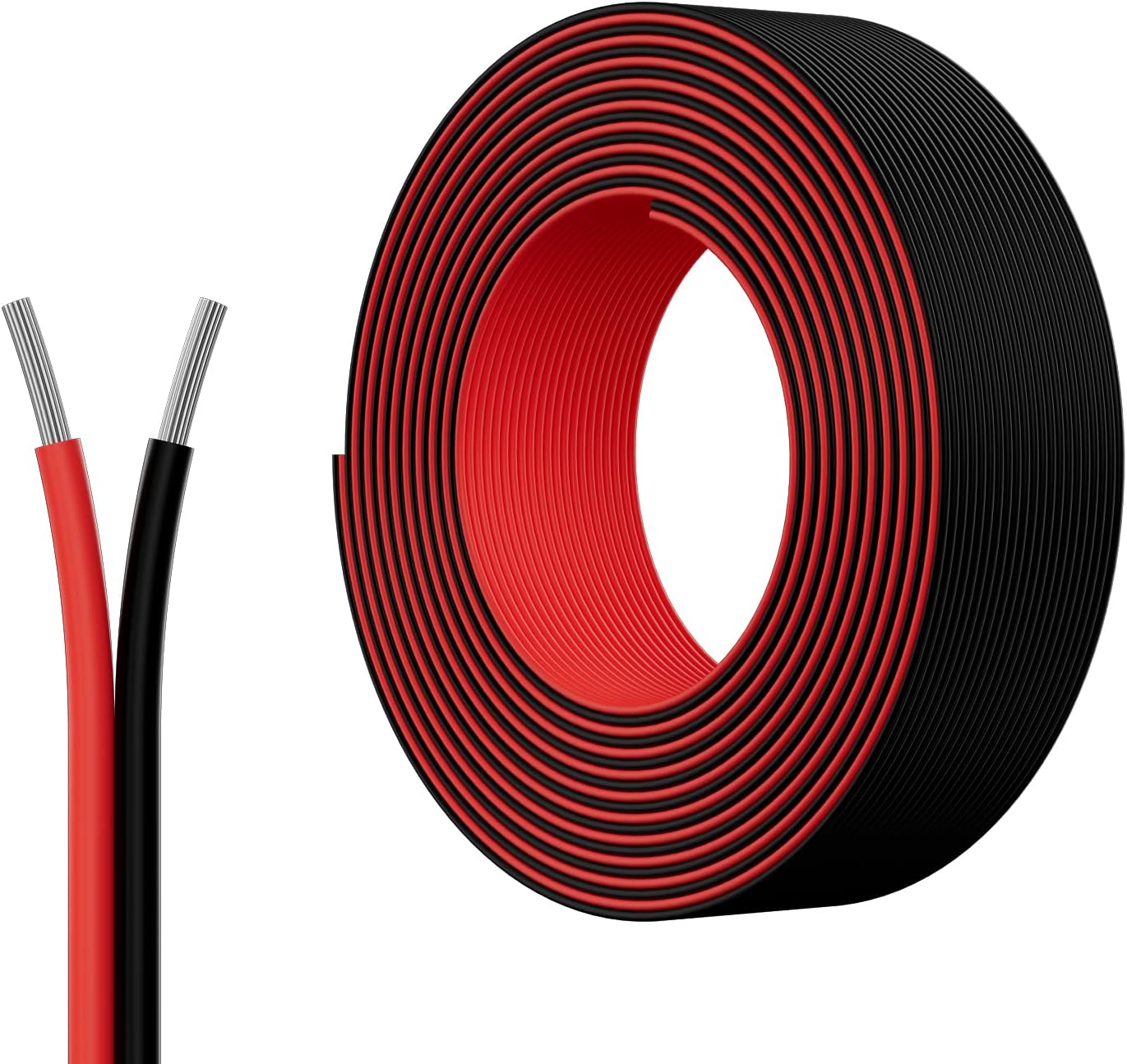 PAUTIX 65.6ft/20M Extension Cable Wire Cord,22AWG 2-pin Wire Cord for Single Color LED Strip Lights,COB/2835 Tape Lights,5V 12V 24V Low Voltage Extension, Black and Red