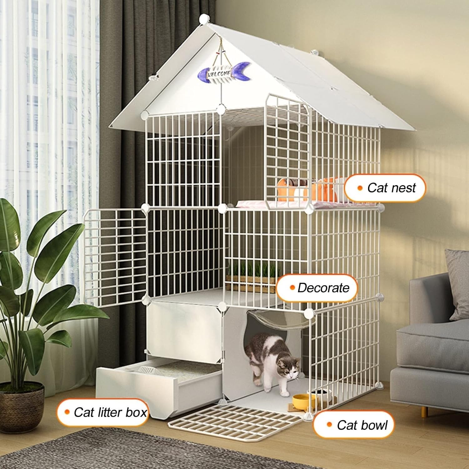 Recinto Pieghevole – con lettiera e for Piccoli Animali Domestici(Set C,111 * 49 * 145CM-A)