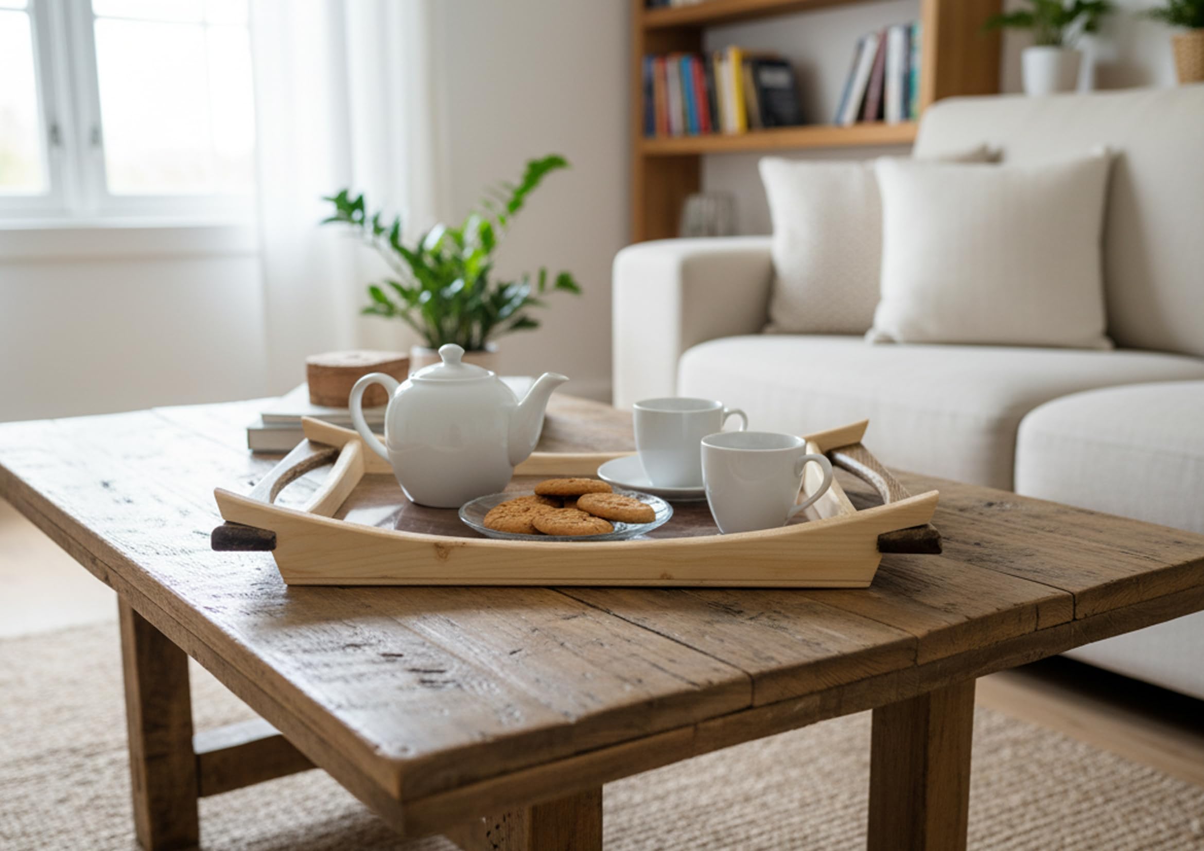 Vassoio in legno – Vassoio da portata realizzato a mano in legno di abete rosso, 43 x 28 x 6 cm, design scandinavo per cucina e soggiorno (marrone naturale)