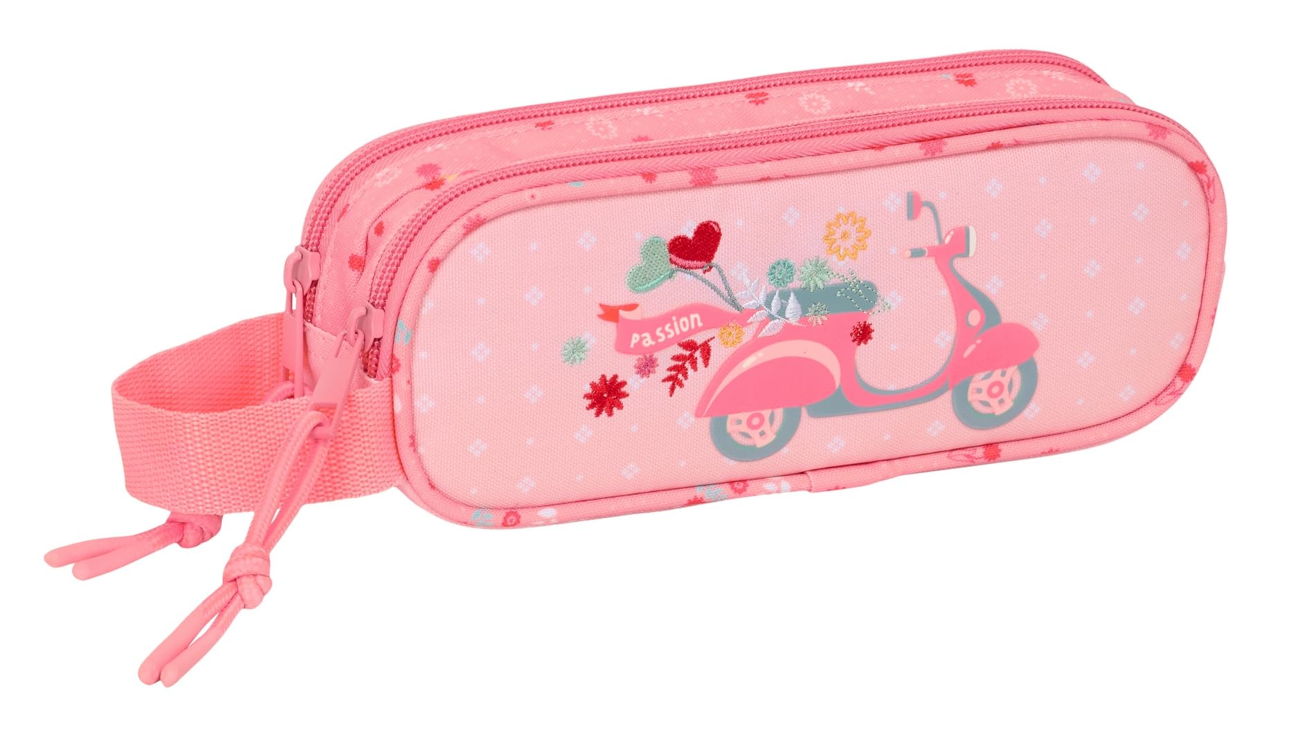 Safta MOOS PASSION – Double Pencil Case, Recyclable Fabric, Children's Pencil Case, Ideal for School Age Children, Comfortable and Versatile, Quality and Resistance, 21 x 6 x 8 cm, multicoloured, M,