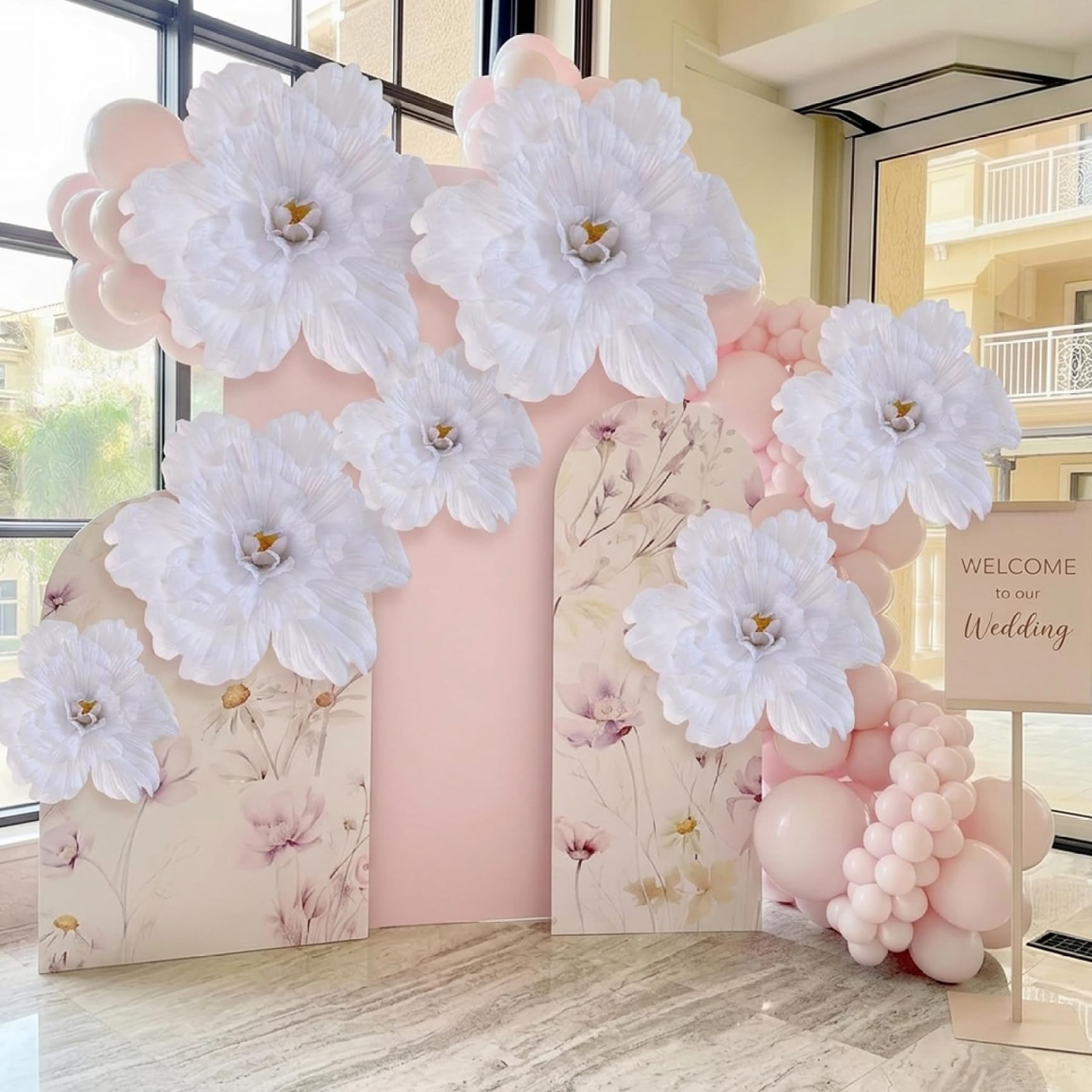 Fiori giganti di carta velina, grande peonia artificiale, bouquet di fiori di peonia artificiale da 59,9 cm, per matrimonio, benvenuto, decorazione da parete ed eventi fotografici, bianco