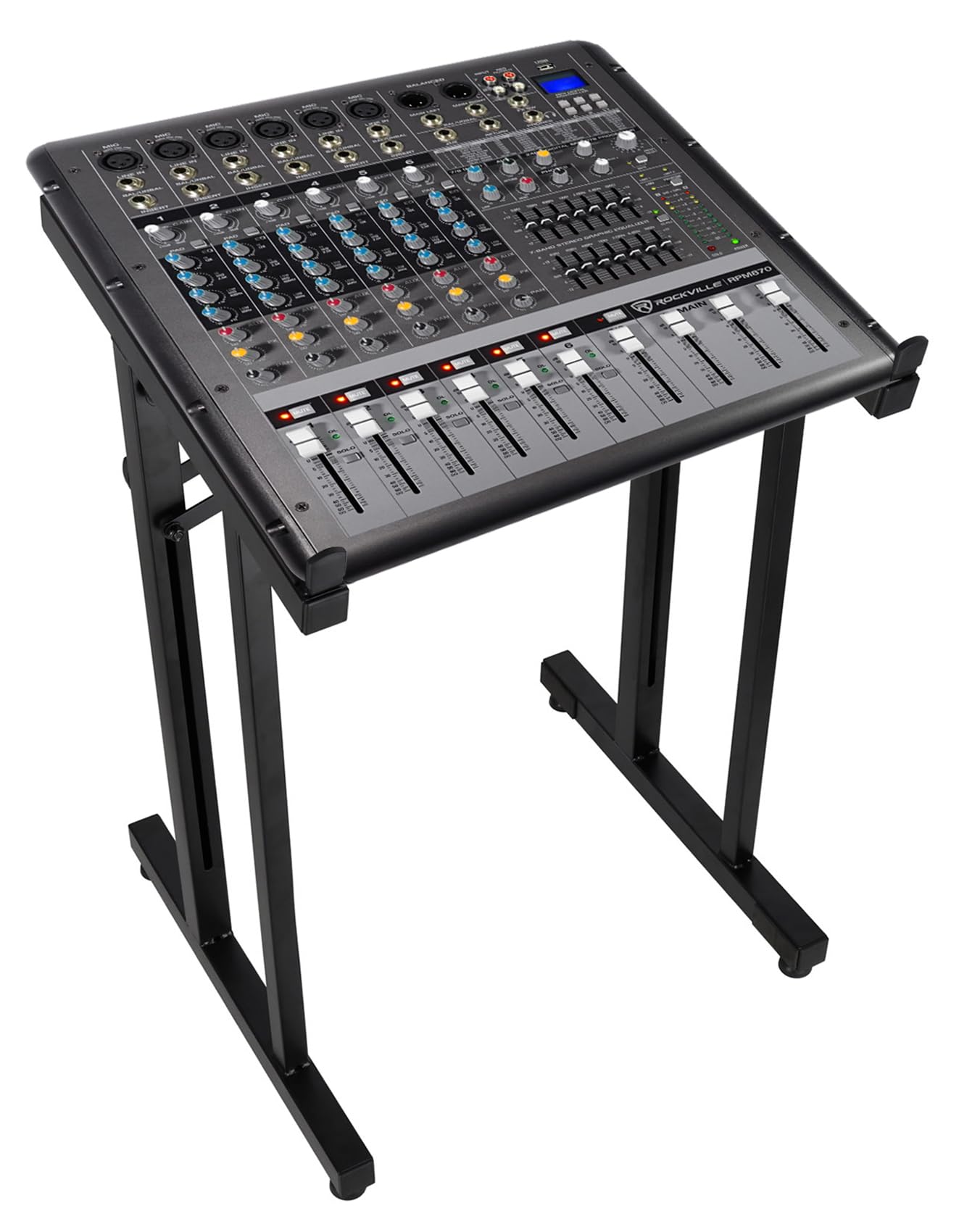 Rockville RPM870 Bundle: 8-Channel 6000-Watt Peak / 1500-Watt Rms Powered Mixer With USB, 24-Bit Effects, 6 XDR2 Mic Preamps, Rxs30 Portable Pro Mixer Stand Foldable Instant Setup, 2-Items