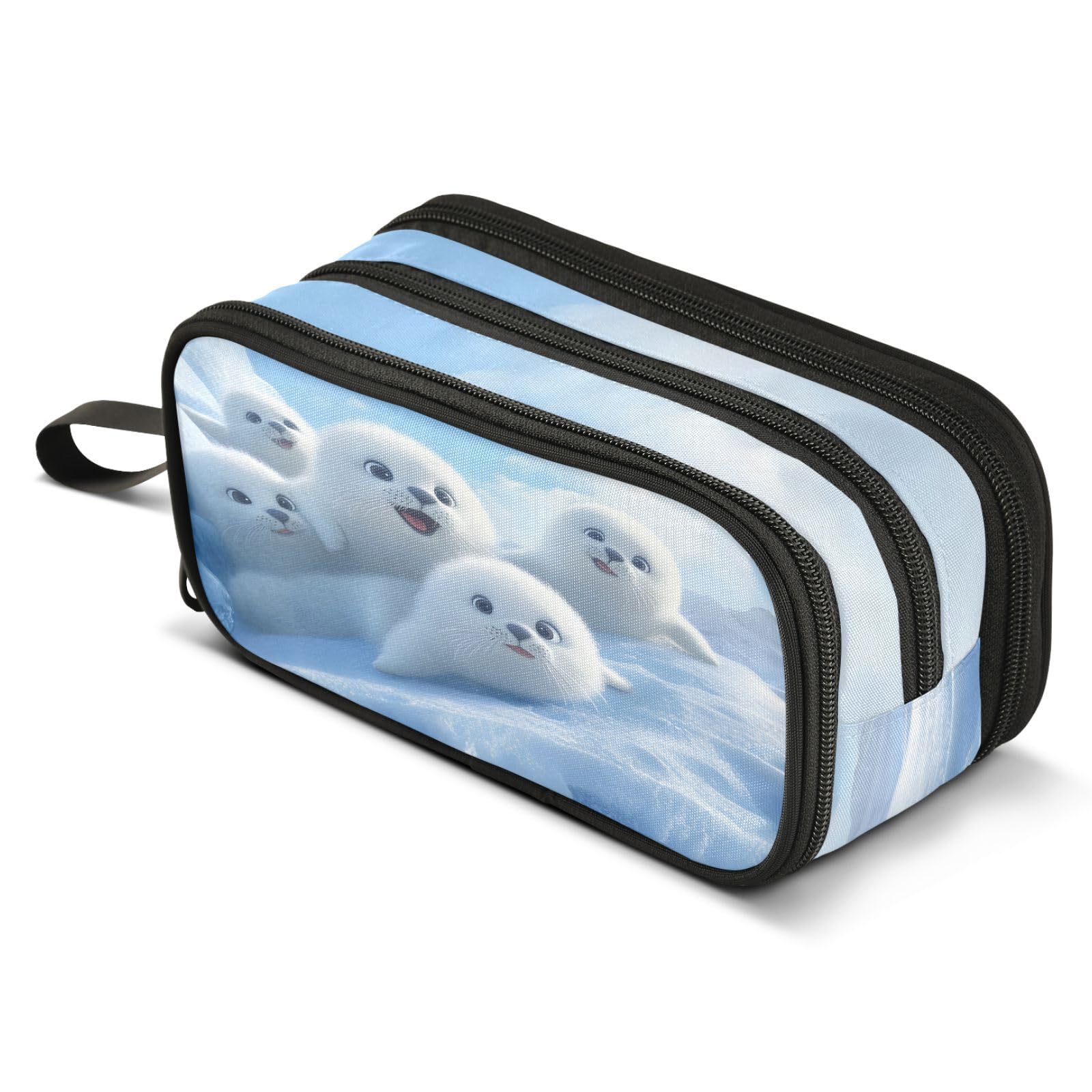 ALAZA White Seal Lion Nautical Pencil Case Large Capacity Pencil Pouch Boys Girls School Office Stationery Pen Bag 3 Compartments Storage Box for Kids Adults