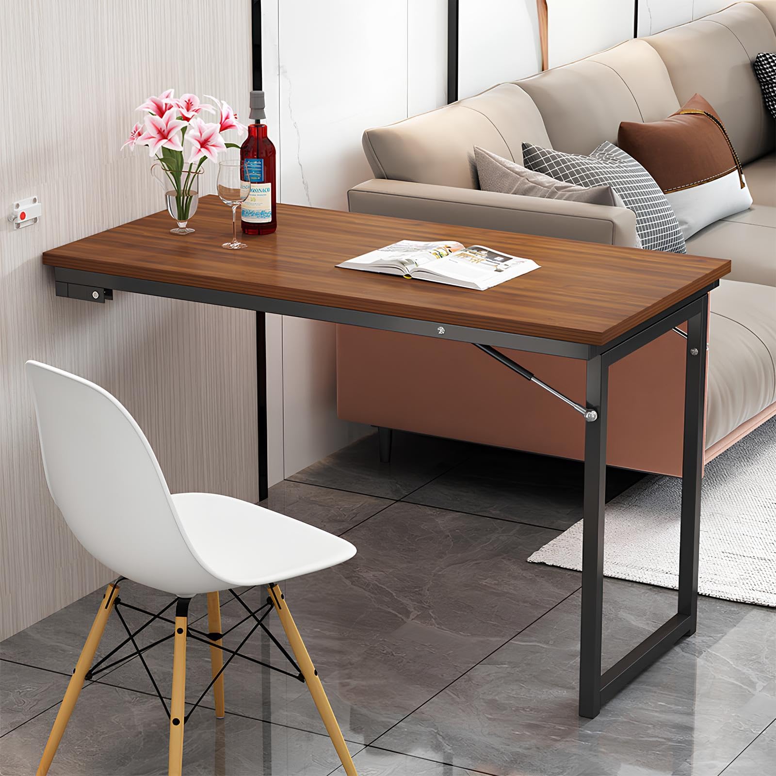 KLGFBDC Space-Saving Wall-Mounted Folding Table for Small Spaces Multifunctional for Living Rooms Bedrooms Kitchens - Compact 90x60cm (35.4x23.6in) Design