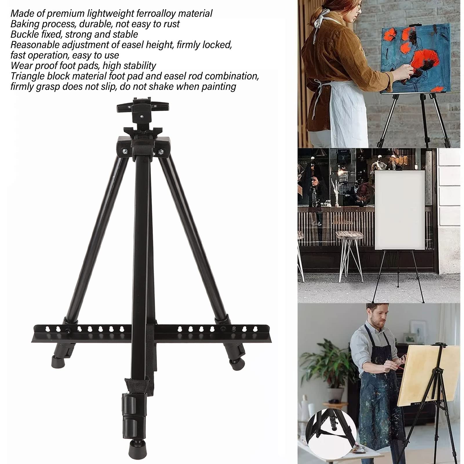 Caballete portátil para pintura artística con bolsa de almacenamiento, soporte telescópico, trípode plegable ajustable Ferroalloy para pintar bocetos, exposiciones de obras