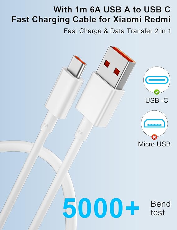 ACOCOBUY 100W Fast Charger with 6A USB C Cable 1M for Xiaomi 17/POCO X8 Pro | Wall Charger UK Fast Charging for Redmi Note 15 14 13 12 11 Pro for Xiaomi 15T 14T 13T POCO F8 M8 X7 M6 X6 X5 X4 Pad 8 7 6 5