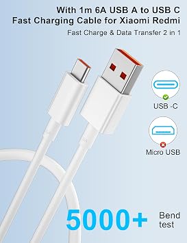 ACOCOBUY 100W Fast Charger with 6A USB C Cable 1M for Xiaomi 17/POCO X8 Pro | Wall Charger UK Fast Charging for Redmi Note 15 14 13 12 11 Pro for Xiaomi 15T 14T 13T POCO F8 M8 X7 M6 X6 X5 X4 Pad 8 7 6 5