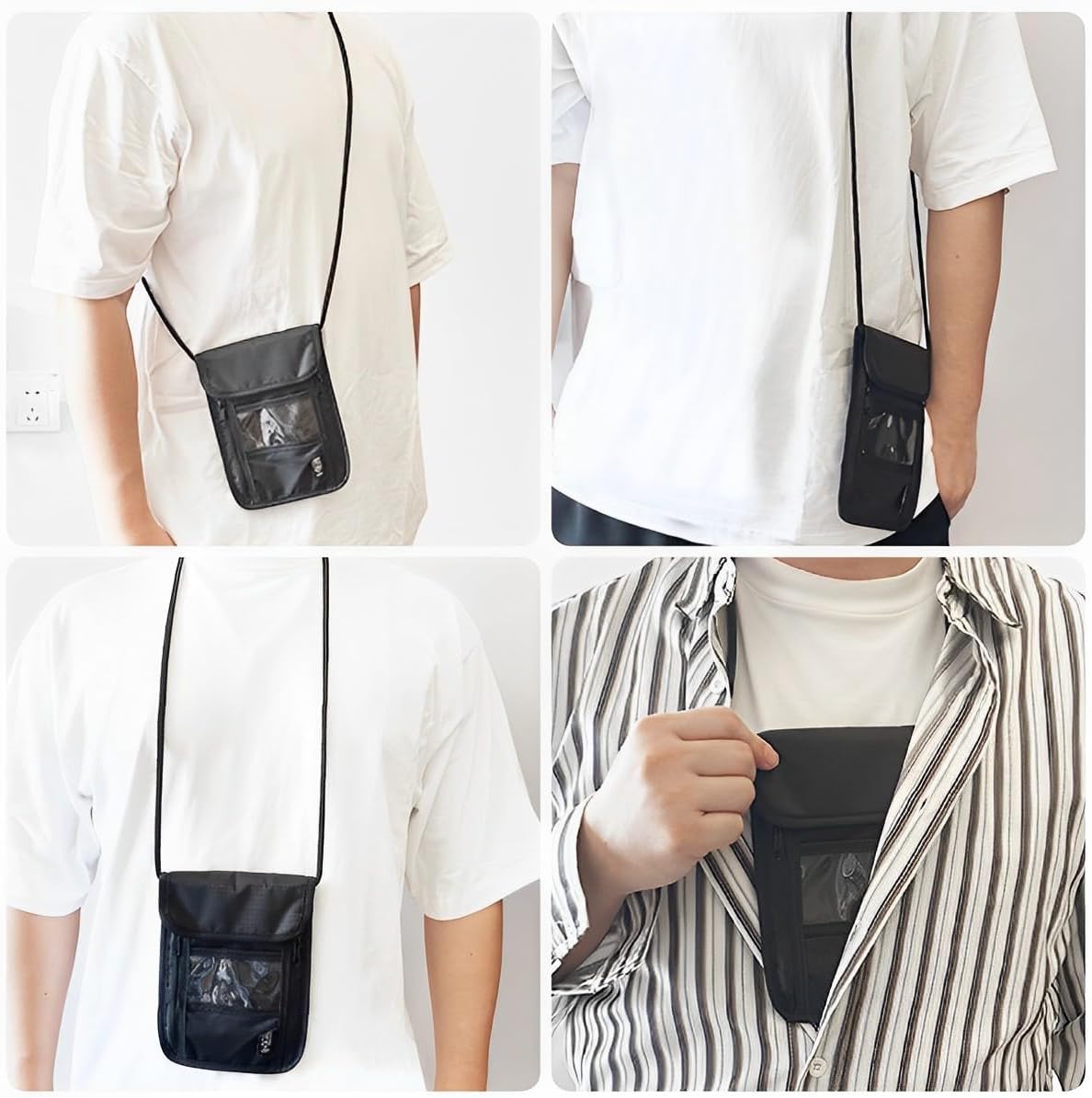 [Yoeeco] パスポートケース 首下げ 軽量・超薄型 セキュリティポーチ スキミング防止 パスポートカバー 海外旅行 バッグ 防犯 (Black)