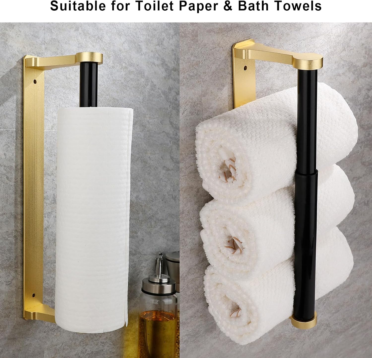 MONEER Paper Towel Holder Under Cabinet, Paper Towel Holder, Aluminum Alloy Kitchen Towel Holders, Self Adhesive Kitchen Roll Holder for Kitchen, Bathroom, Living Room (Glow Gold) image 3