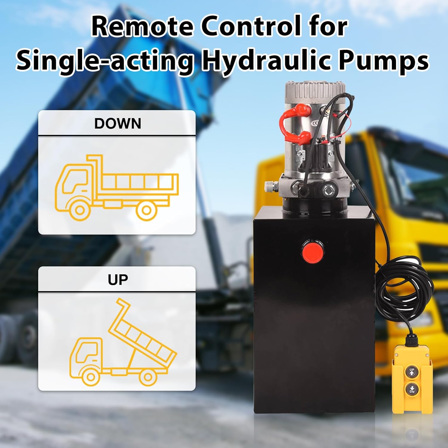 3 Wire Dump Trailer Remote Control 12V Power Unit Up Down Control Switch Signle Acting Hydraulic Pump Switch for Truck Lift Gate Cranes Wrecker