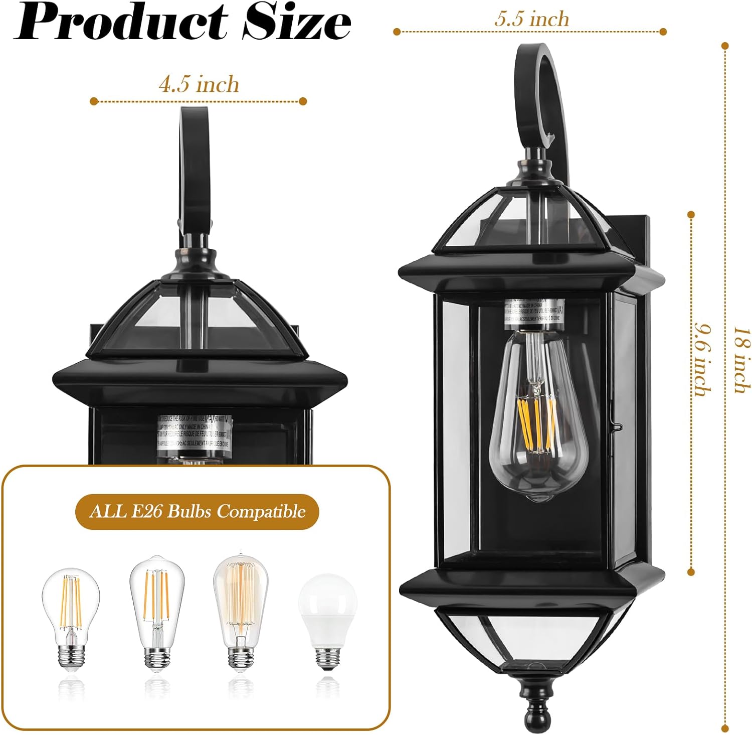 18" Large Black Copper Outdoor Wall Light Fixture, Oil-Rubbed Blackened Bronze Vintage Outside Wall Mounted Porch Lamp Waterproof, Exterior Sconce for Patio Garage Front Door (Bulb Not Included)
