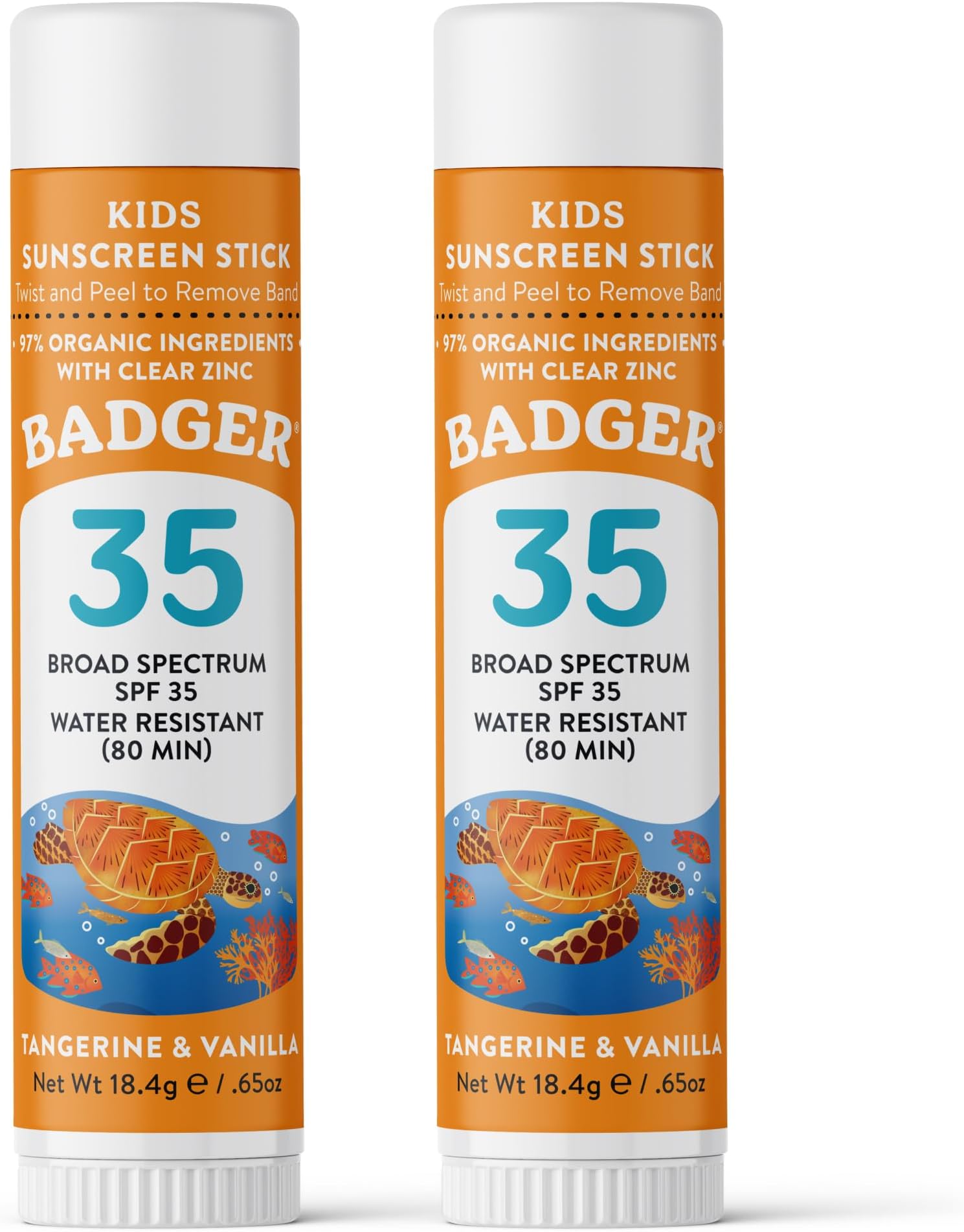 Kids Sunscreen Stick SPF 35 with Mineral Zinc Oxide, Travel Size Sunscreen Stick for Kids, 97% Organic Ingredients, Reef Friendly, Broad Spectrum, Water Resistant, 65 oz (2 Pack)