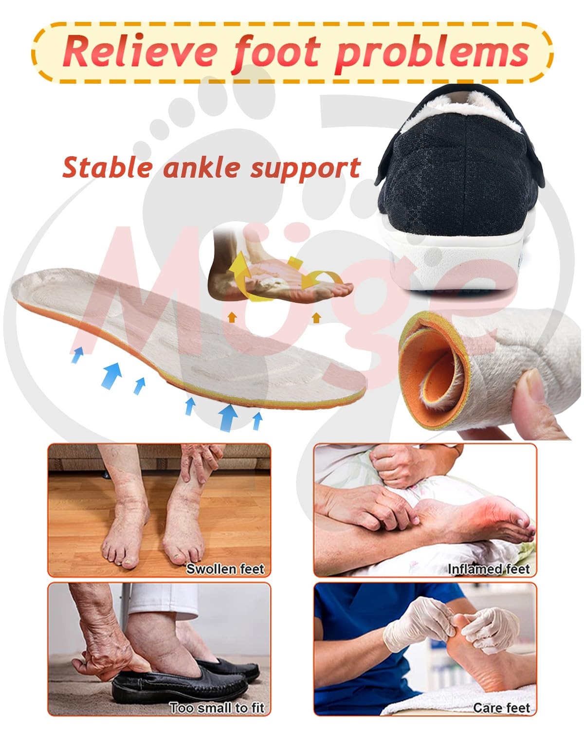 Scarpe Donna a Strappo, Lana Caldo Inverno Scarpe Ortopediche Uomo, Scarpe Diabetici Extra Larghe per Piedi Gonfi Scarpe da Passeggio Regolabili per La Neuropatia Dolorosa