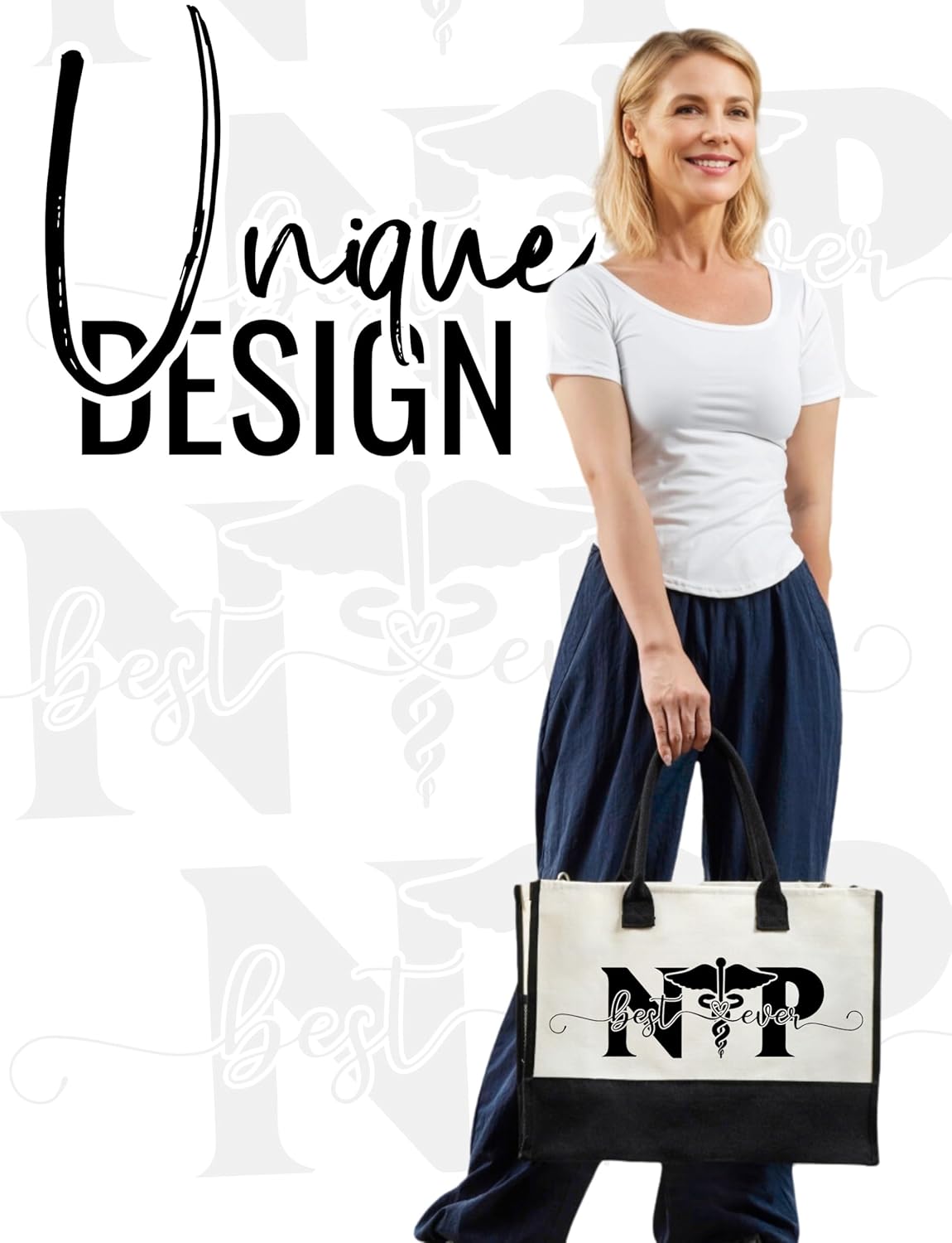 InnoBeta Nurse Practitioner Gifts Canvas Tote for Women, NP Stuff Bag with Top Zipper & Shoulder Strap - Image 2