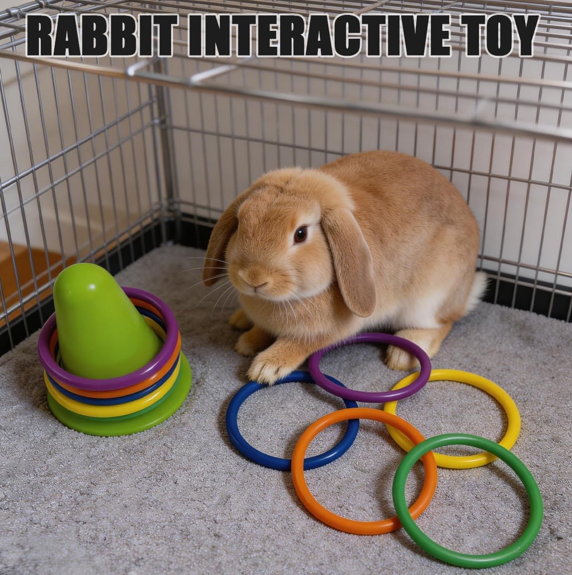 20PCS Rabbit Training Ring Toy, Rabbit Interactive Toy, Bunny Stacking & Educational Toys with 5 Stacking + 15 Rings, Interactive Bunny Enrichment Puzzle Game, Educational Chew Toy for Small Pets