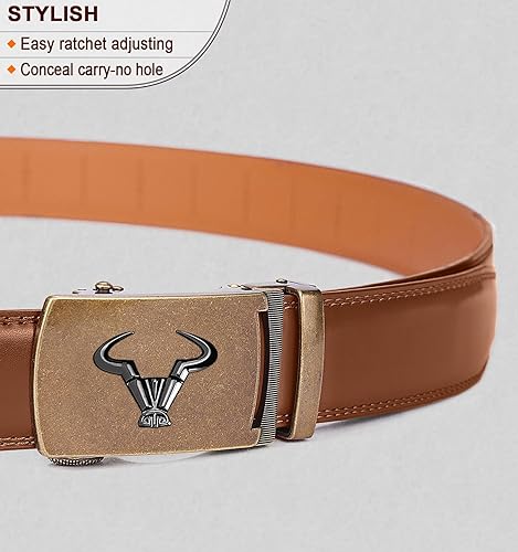 Miniatura 2 de BULLIANT Cinturón de los hombres, correa del trinquete de la marca de cuero genuino para el vestido de los hombres del regalo, tamaño modificado