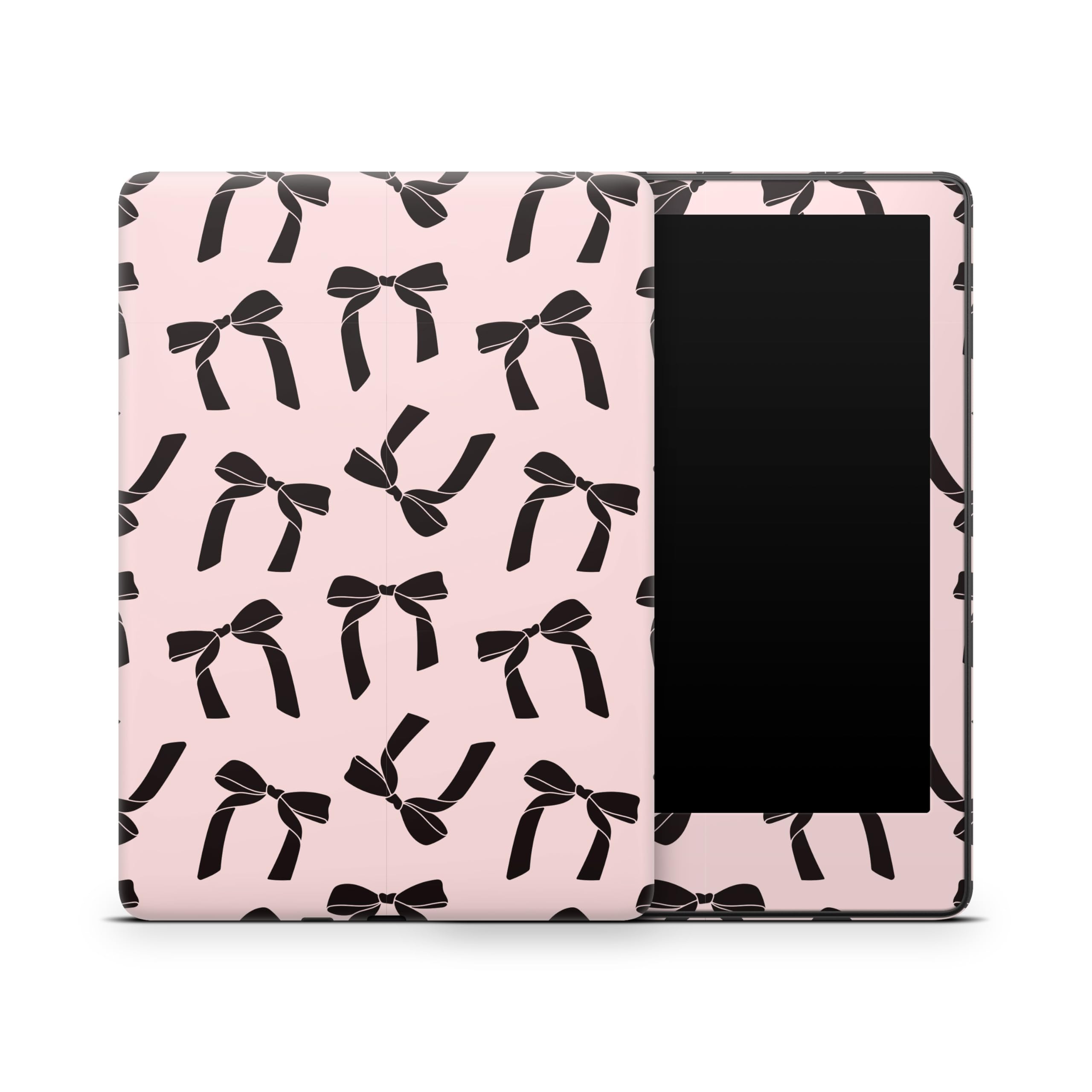 ZOOMHITSKINS Kindle Skin Compatible with Kindle Paperwhite Gen 12 (2024), Pastel Light Pink Black Ribbons Girly, Easy Bubble-Free 3M Vinyl Decal Accessories, Made in The USA