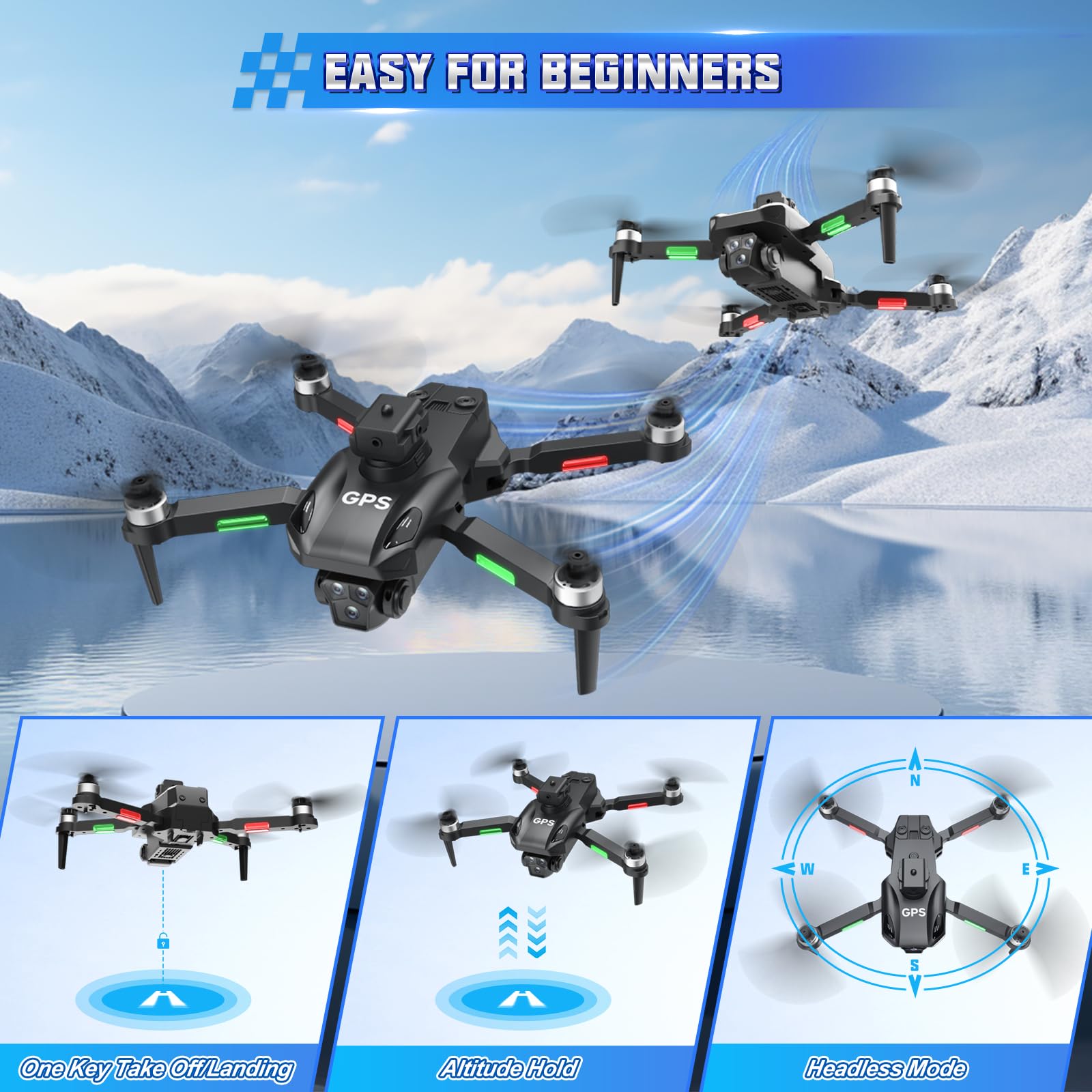 A Alpha Mini Drone con Fotocamera 720P per Bambini, Micro Drone per Principianti, Quadcopter RC con Protezione Eliche, Flip 360°, Luci LED, Drone Giocattolo per Interno ed Esterno