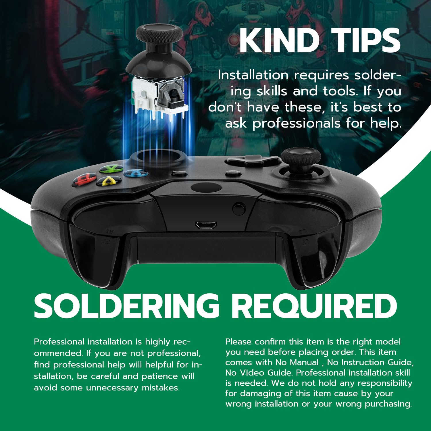 Tolesum Kit De Reemplazo Analógico Para Joystick Tmr Effect Para Mando Xbox Series X/S, Xbox One Y Xbox One X/S Con Herramientas De Reparación (Se Requiere Soldadura) – Negro