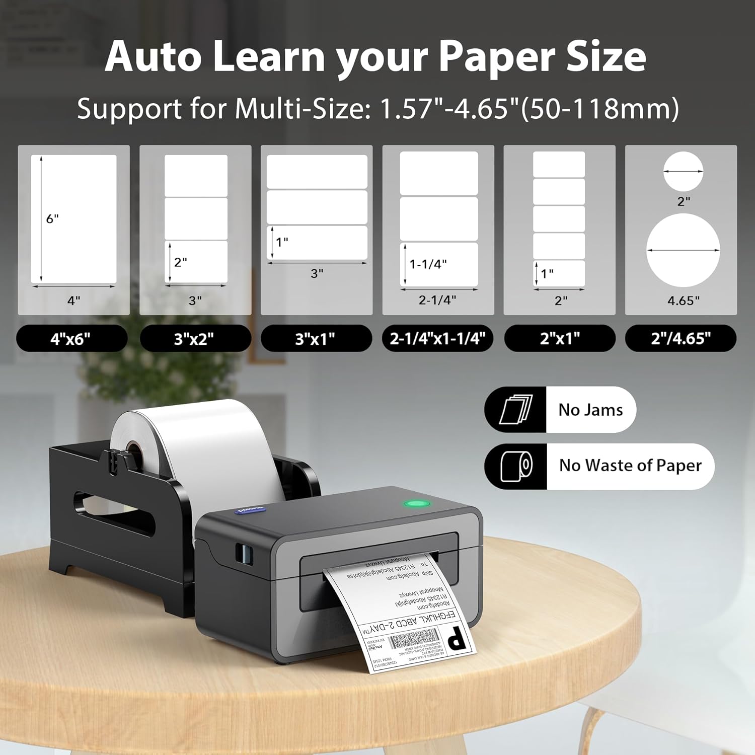 Diagram showing various label sizes supported by the POLONO PL60 printer