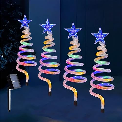 Miniatura 5 de Juego de 4 luces en espiral para árbol de Navidad, preiluminadas con energía solar, 40 LEDs, para decoración de Navidad al aire libre, para camino,