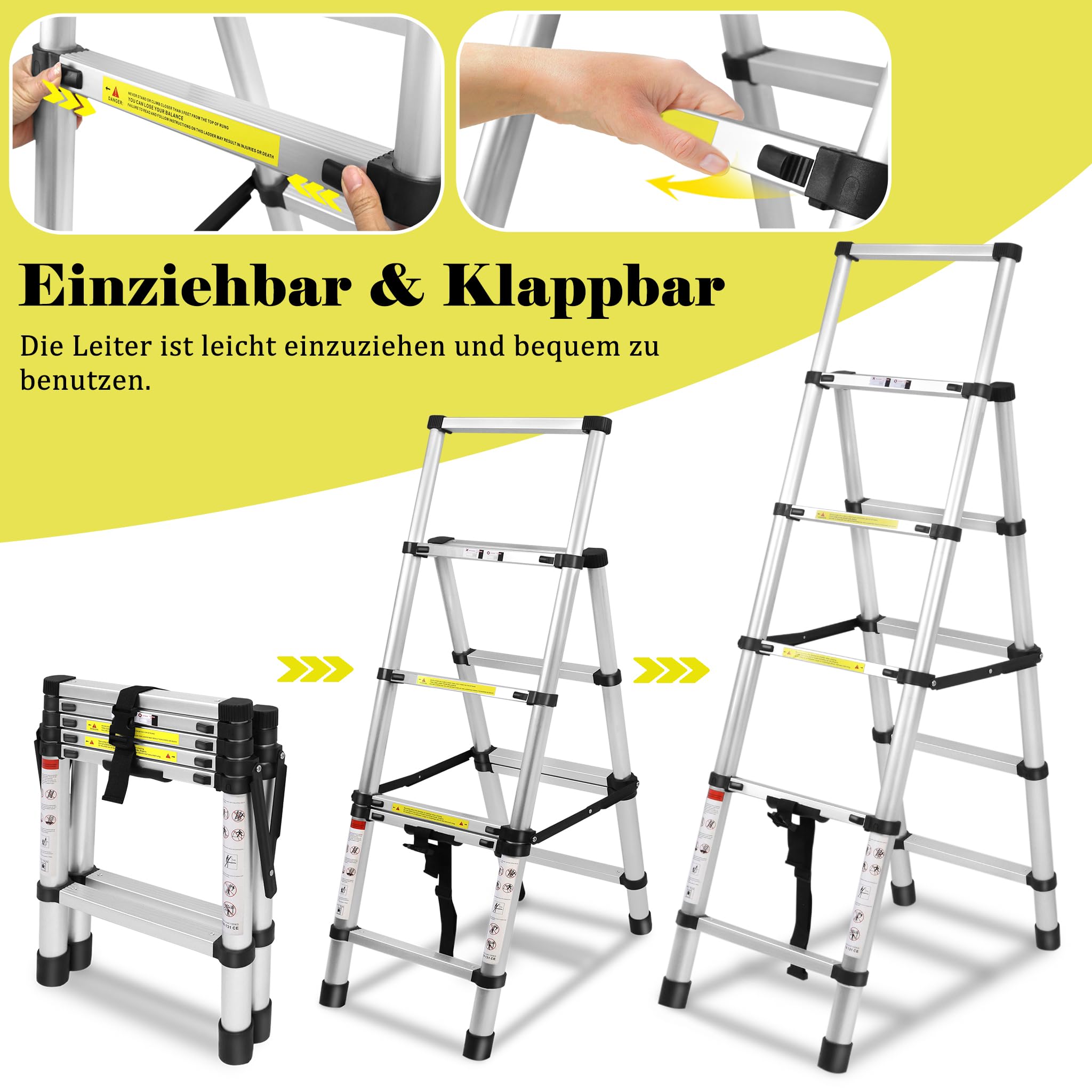UISEBRT Telescopische ladder, vouwladder, aluminium