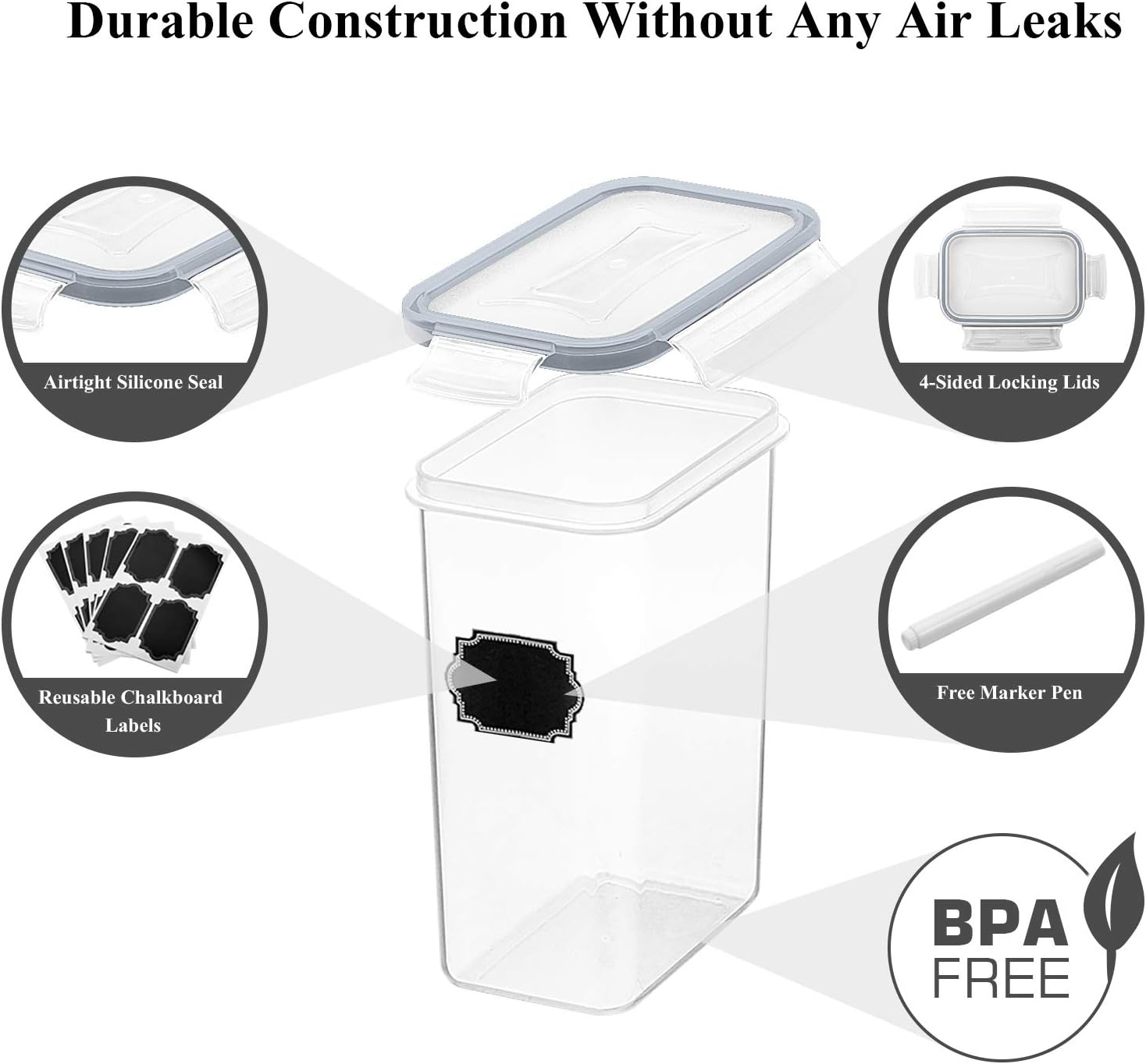 Wildone Airtight Food Storage Containers - BPA Free Cereal & Dry Food Storage Containers Set of 23 for Sugar, Flour, Snack, Baking Supplies, Grey Lids with Free Chalkboard Labels & Marker Pen: Kitchen & Dining