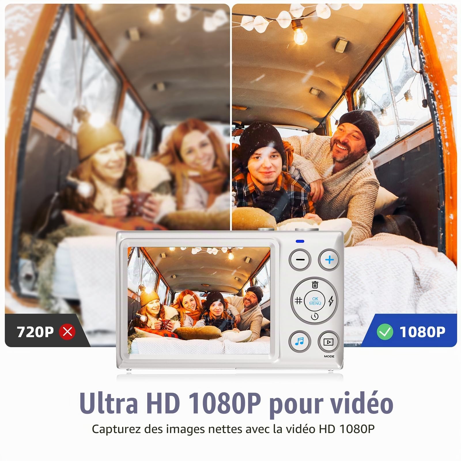 Appareil Photo numérique CCN, 64MP 1080P FHD Appareil Photo avec écran 3,0", Zoom numérique 18X Appareil Photo Compact Portable avec Carte TF 32GB, câble USB, pour Adolescents Enfants Adultes, Blanc