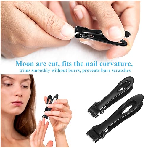 Miniatura 3 de Mudder Juego de 2 cortaúñas para dedos, cortaúñas grandes, grueso, afilado, negro, acero inoxidable, borde curvado, recortador para hombres y