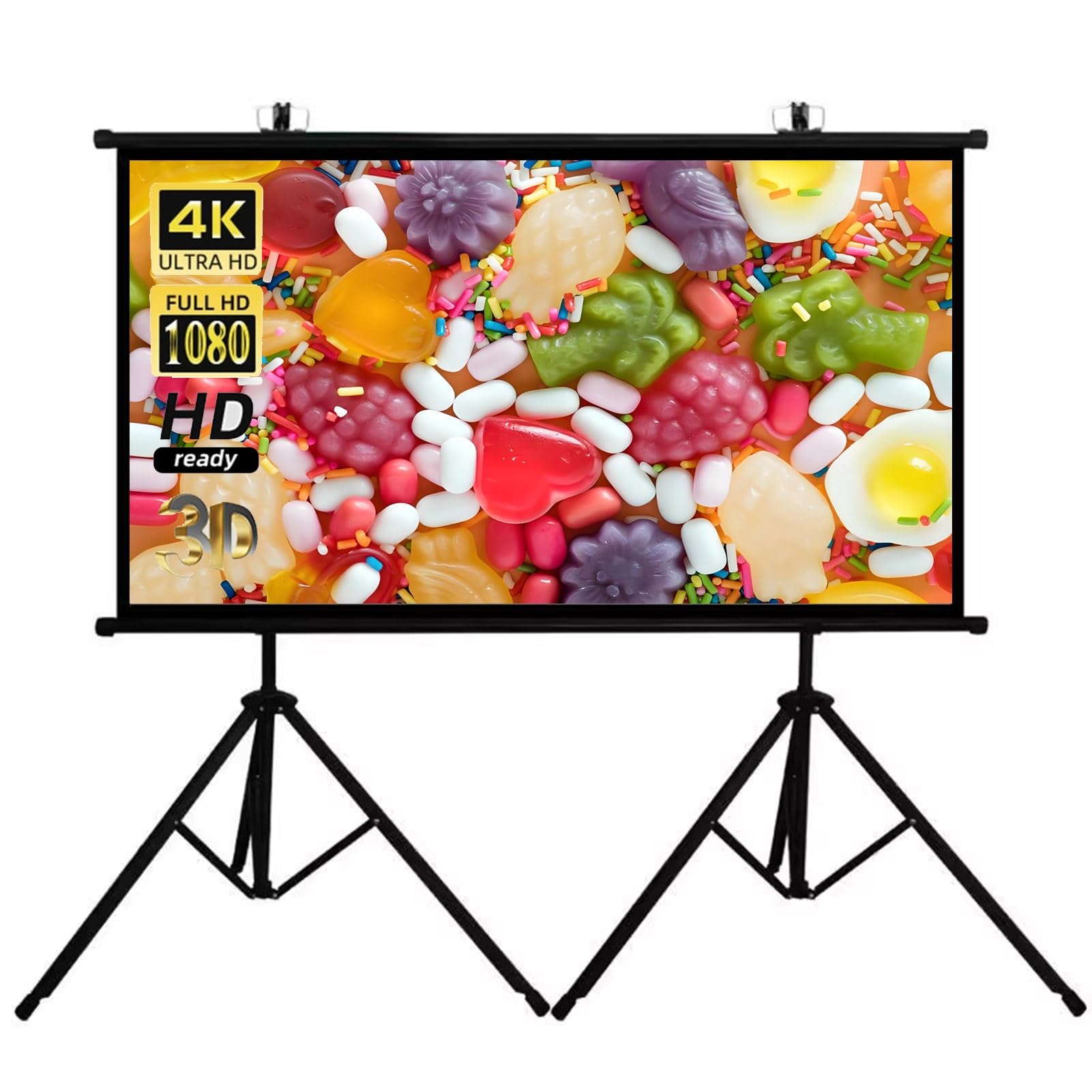 Generico Schermo di Proiezione da 60" con Treppiede, Manuale Telo Proiettore Avvolgibile 4K HD, Supporto Regolabile in Altezza per Casa, Ufficio, Scuola(Zwart,60inch(16:9))