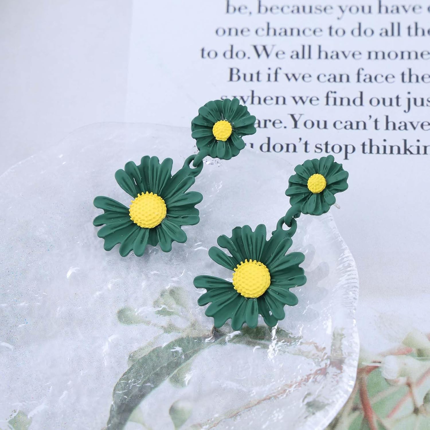 Boho Acrylic White Daisy Drop Earrings White Flower Stud Earrings Enamel Sunflower Dangle Earrings Double Daisy Earrings Matte Flower Statement Earrings Jewelry for Women - Image 6