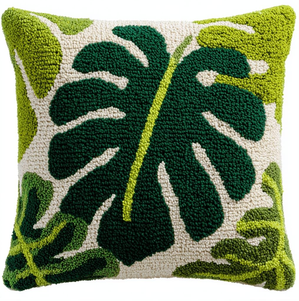 Kitquiver Beginner Latch Hook Cushion Kit,Leaf Decor Pillow Cover 43X43Cm