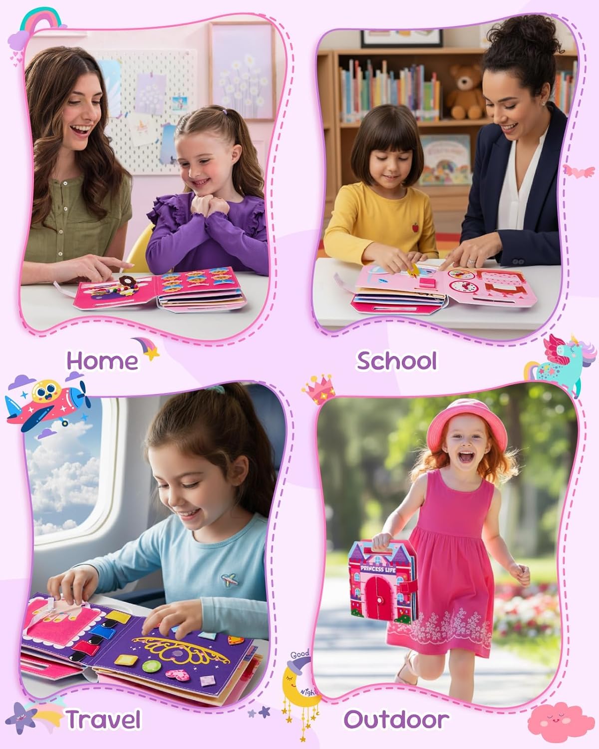 Toddler Busy Book,Montessori Toys for 2 Year Old Girl,Busy Board for Toddlers 2-4,Princess Dress Up Pretend Play Toys,Kid Quiet Book,Baby Airplane Travel Essentials,Birthday Christmas Gifts - Image 7